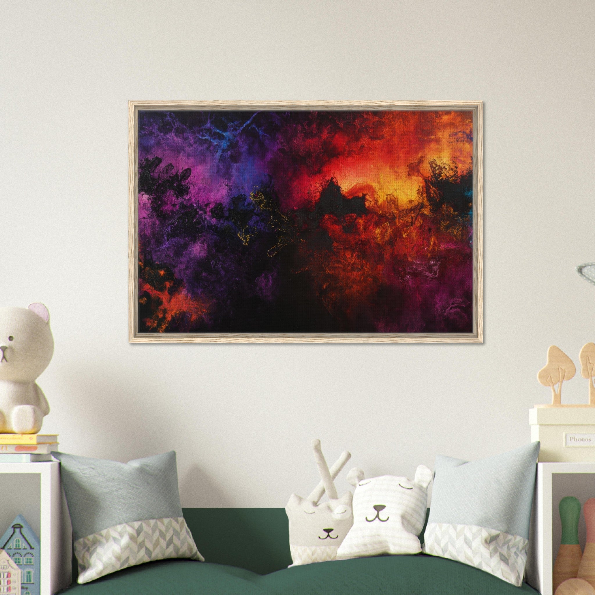 Framed Canvas Landscape - Chromatic Abyss A dark infinite void punctured 3 - Shop Ai Art WebShop - Digital Art online Store