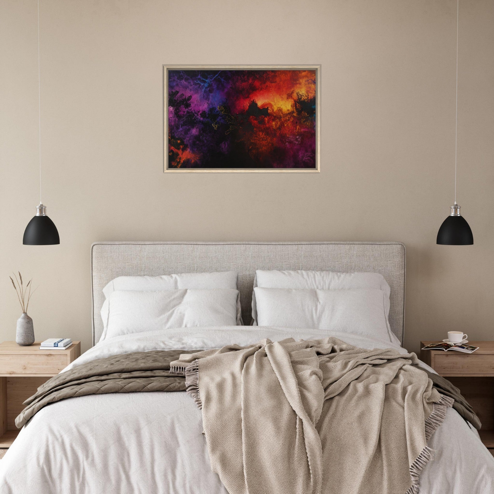 Framed Canvas Landscape - Chromatic Abyss A dark infinite void punctured 3 - Shop Ai Art WebShop - Digital Art online Store