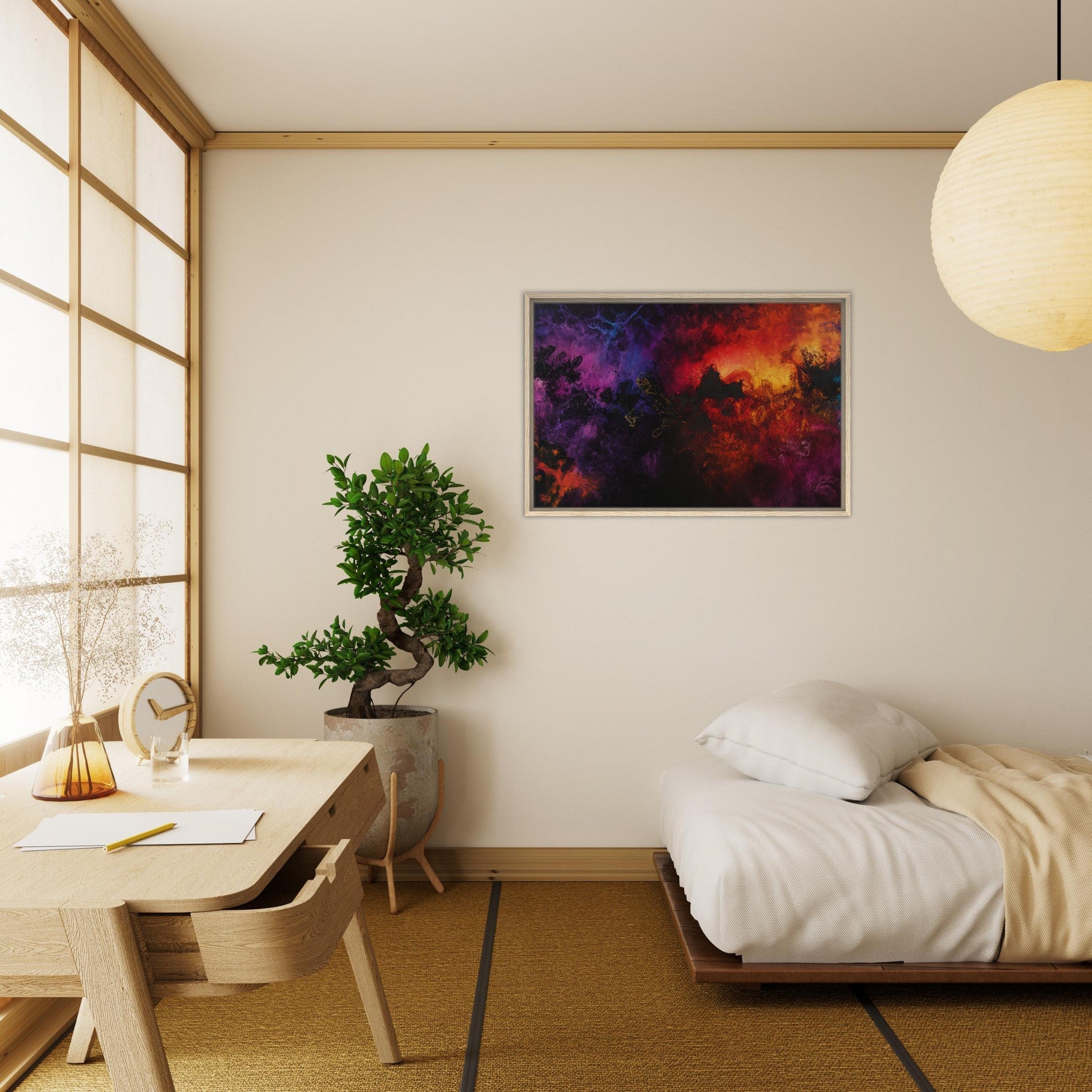 Framed Canvas Landscape - Chromatic Abyss A dark infinite void punctured 3 - Shop Ai Art WebShop - Digital Art online Store