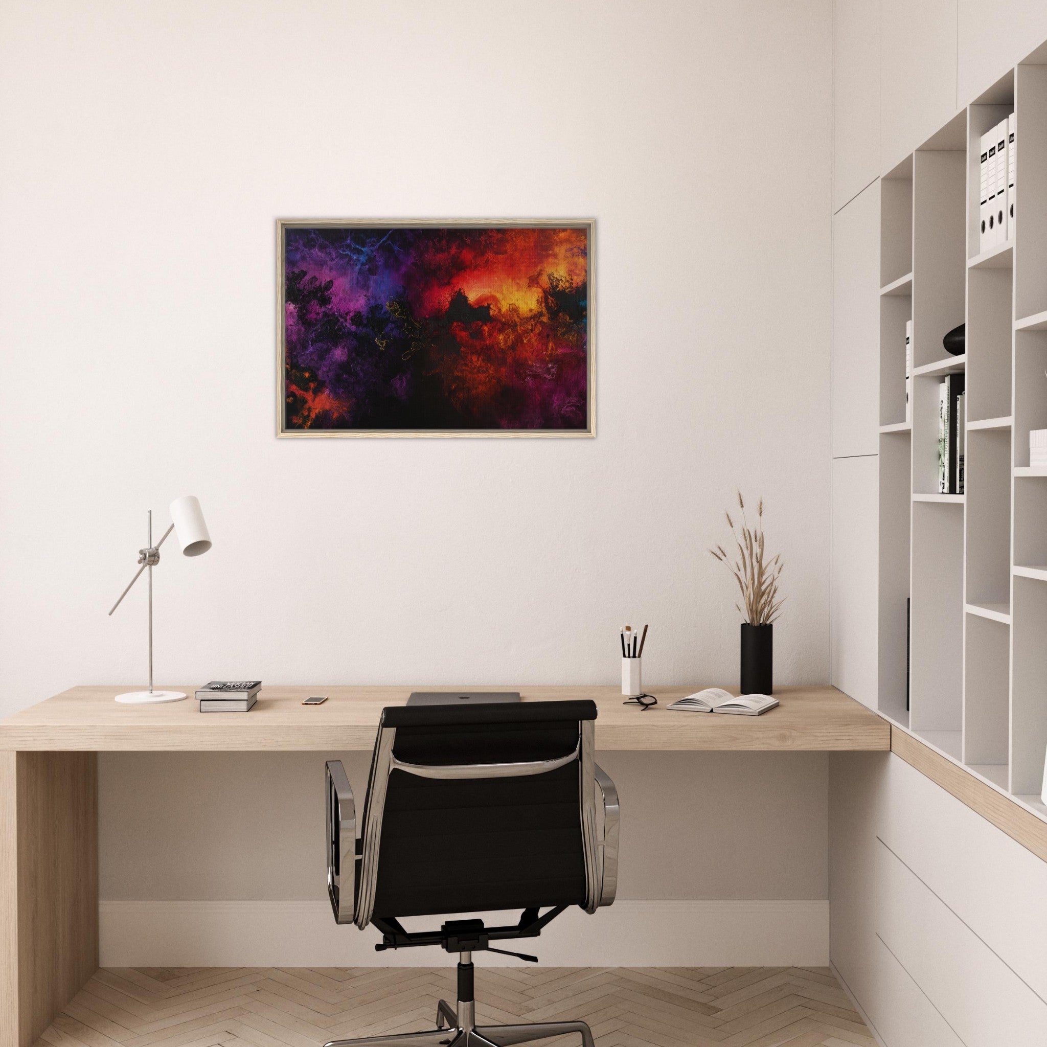 Framed Canvas Landscape - Chromatic Abyss A dark infinite void punctured 3 - Shop Ai Art WebShop - Digital Art online Store