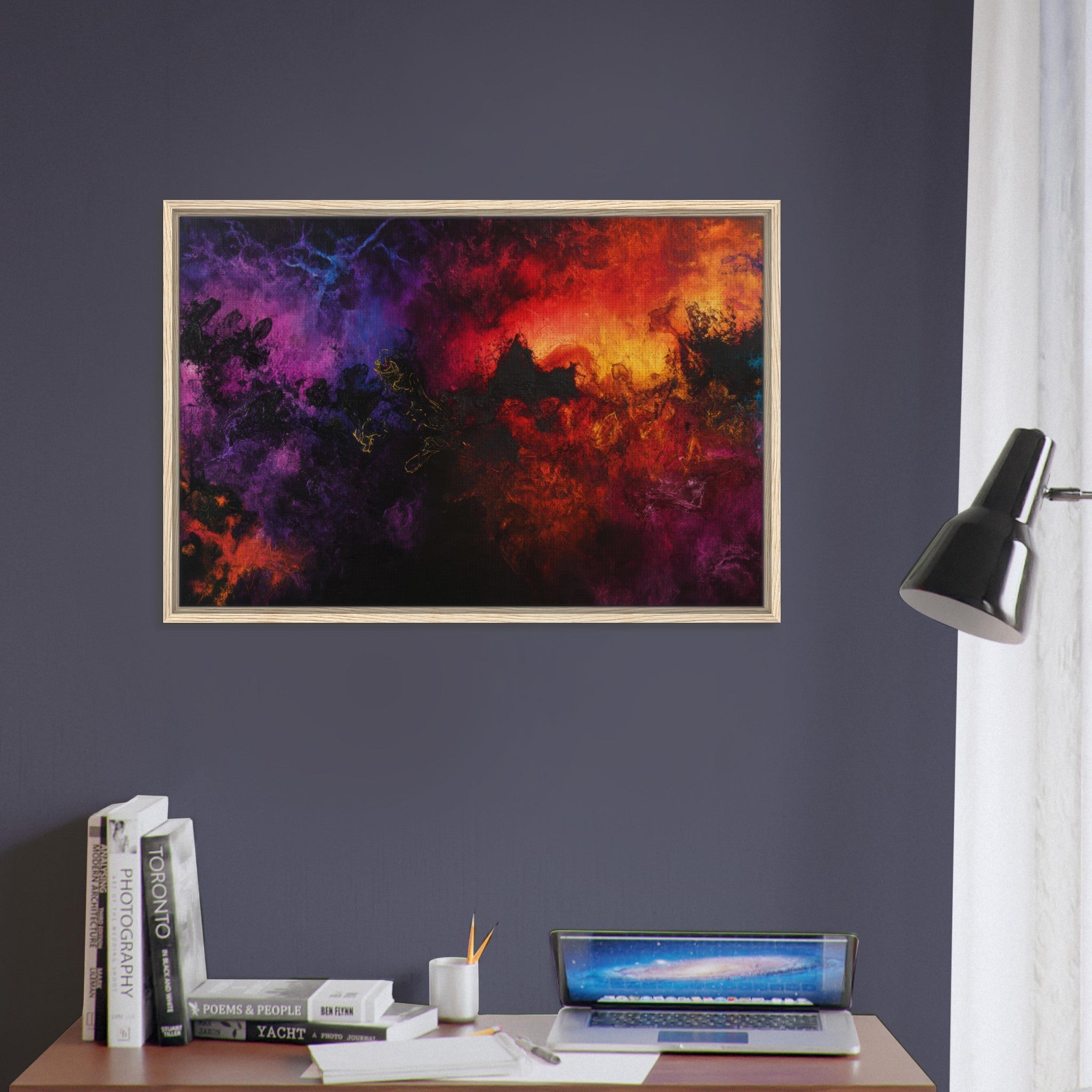 Framed Canvas Landscape - Chromatic Abyss A dark infinite void punctured 3 - Shop Ai Art WebShop - Digital Art online Store
