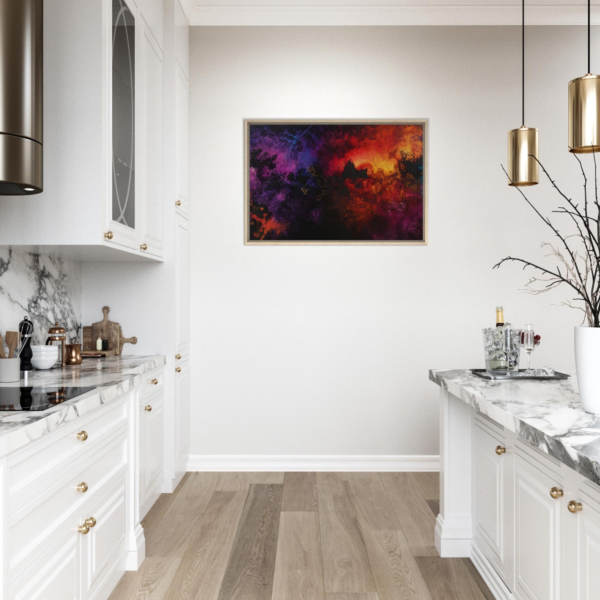 Framed Canvas Landscape - Chromatic Abyss A dark infinite void punctured 3 - Shop Ai Art WebShop - Digital Art online Store