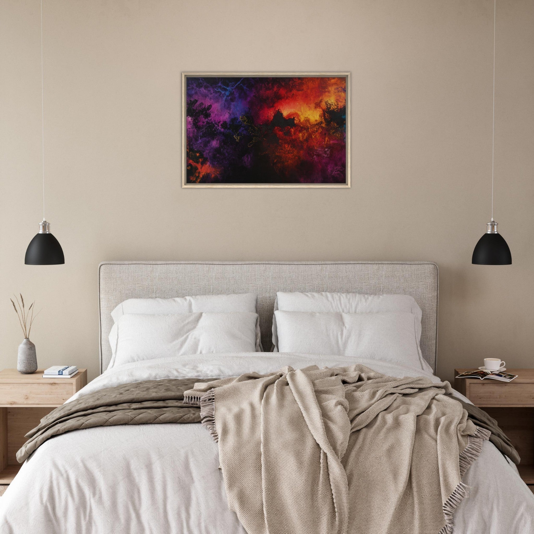 Framed Canvas Landscape - Chromatic Abyss A dark infinite void punctured 3 - Shop Ai Art WebShop - Digital Art online Store