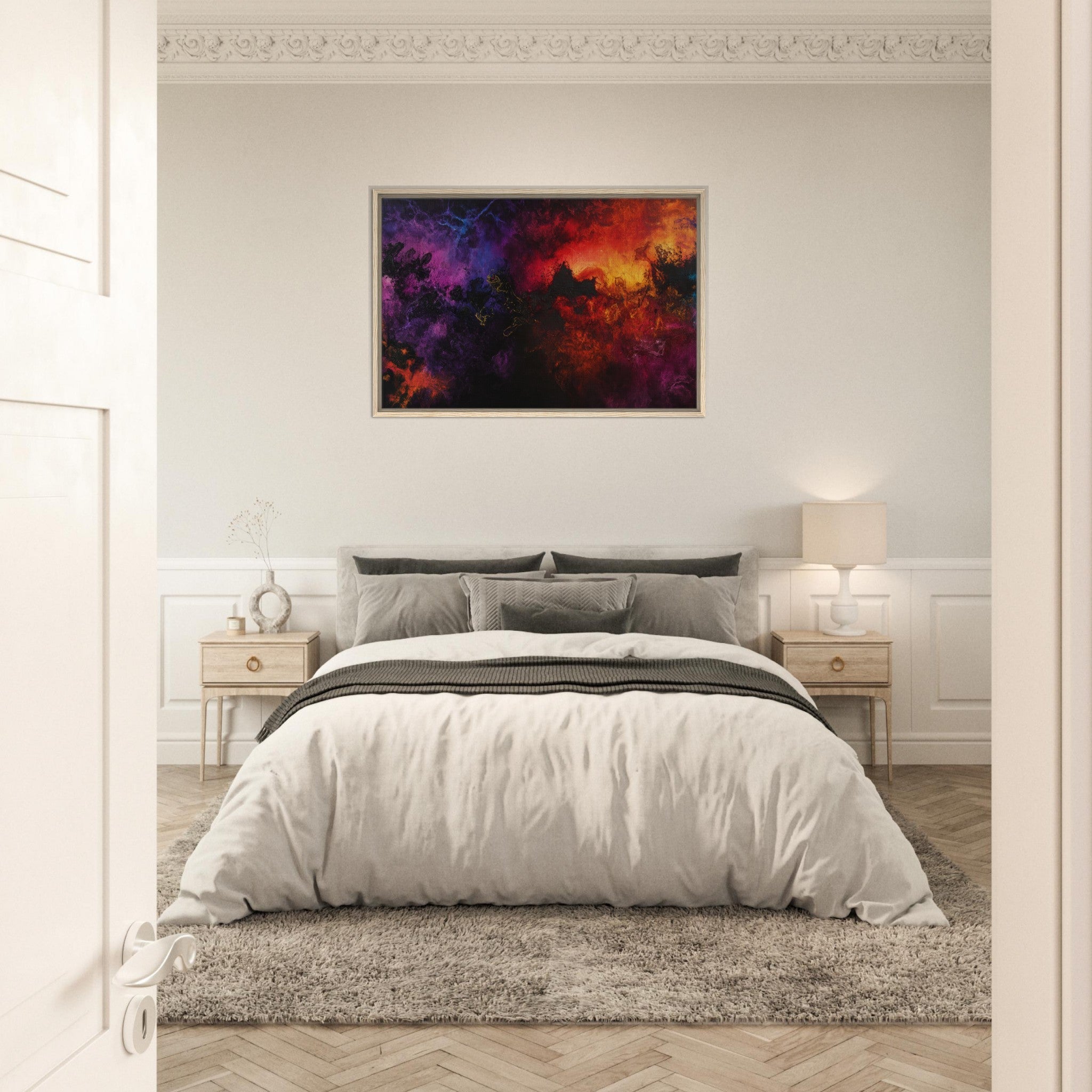 Framed Canvas Landscape - Chromatic Abyss A dark infinite void punctured 3 - Shop Ai Art WebShop - Digital Art online Store