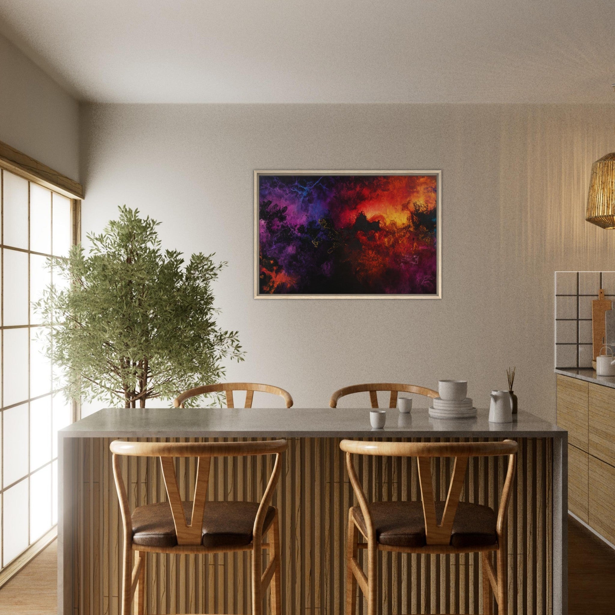 Framed Canvas Landscape - Chromatic Abyss A dark infinite void punctured 3 - Shop Ai Art WebShop - Digital Art online Store