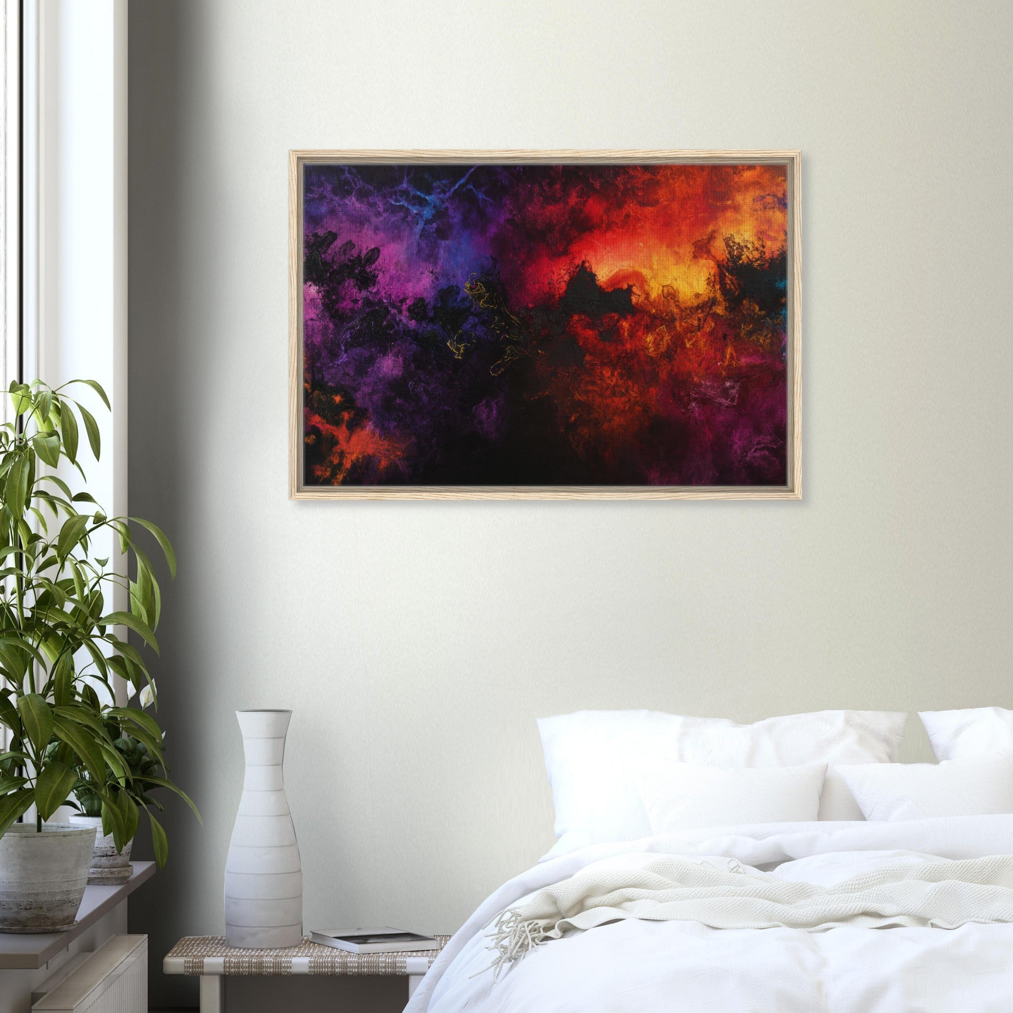 Framed Canvas Landscape - Chromatic Abyss A dark infinite void punctured 3 - Shop Ai Art WebShop - Digital Art online Store