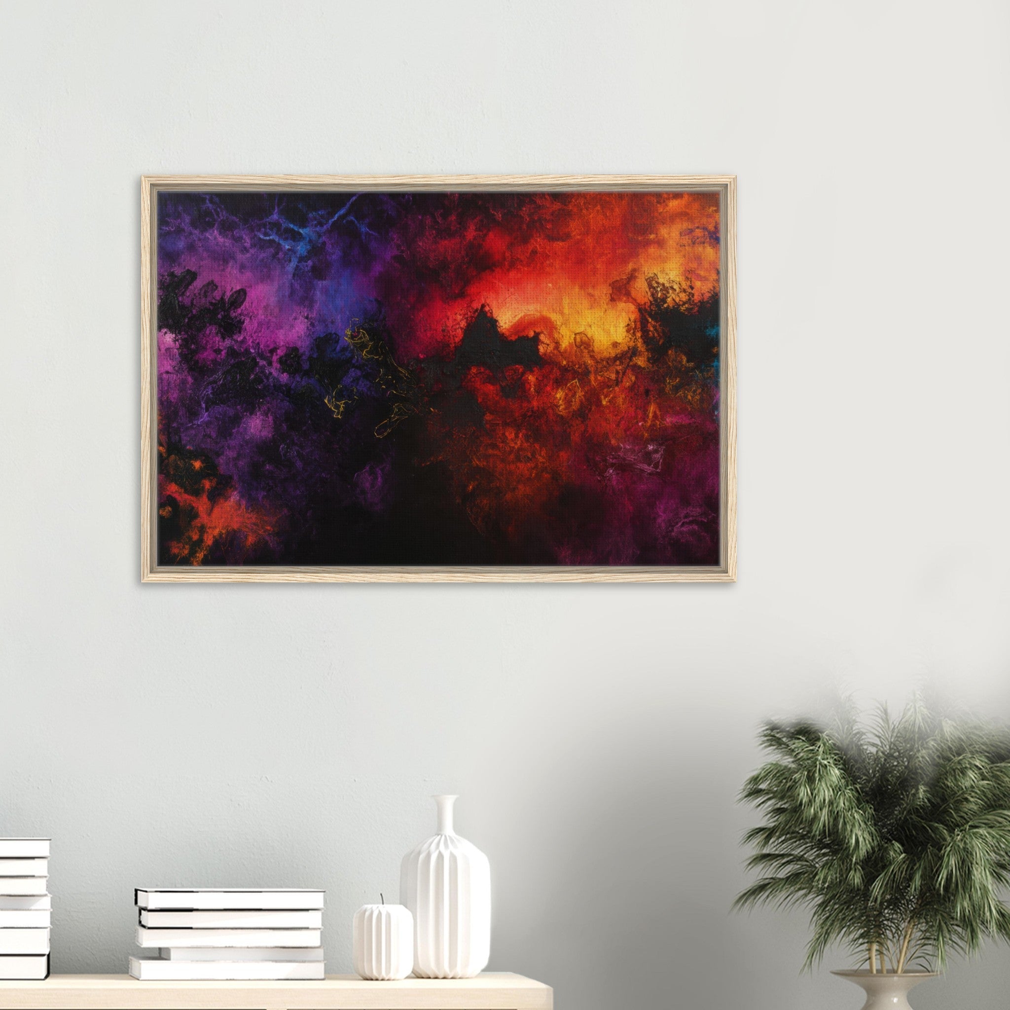 Framed Canvas Landscape - Chromatic Abyss A dark infinite void punctured 3 - Shop Ai Art WebShop - Digital Art online Store