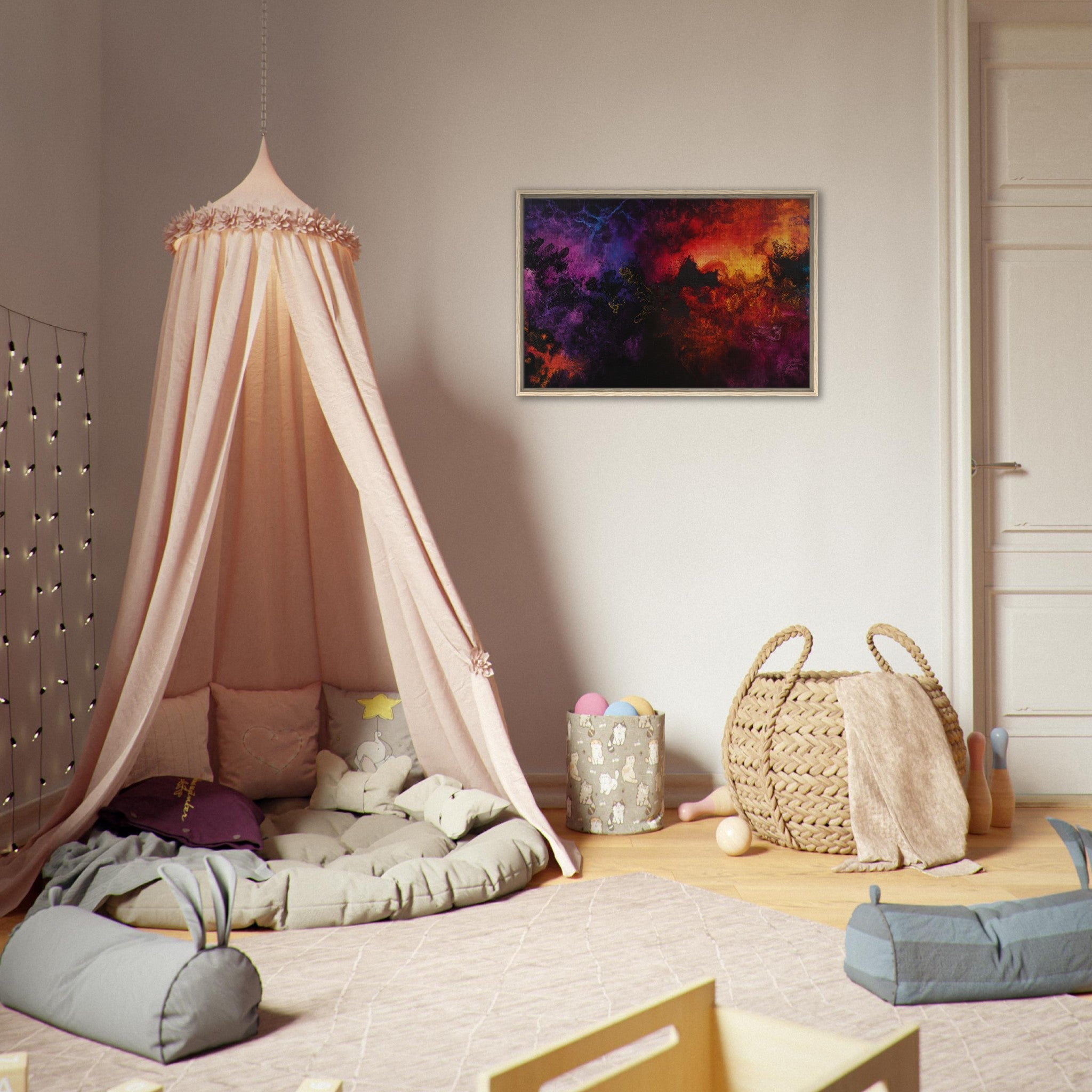Framed Canvas Landscape - Chromatic Abyss A dark infinite void punctured 3 - Shop Ai Art WebShop - Digital Art online Store