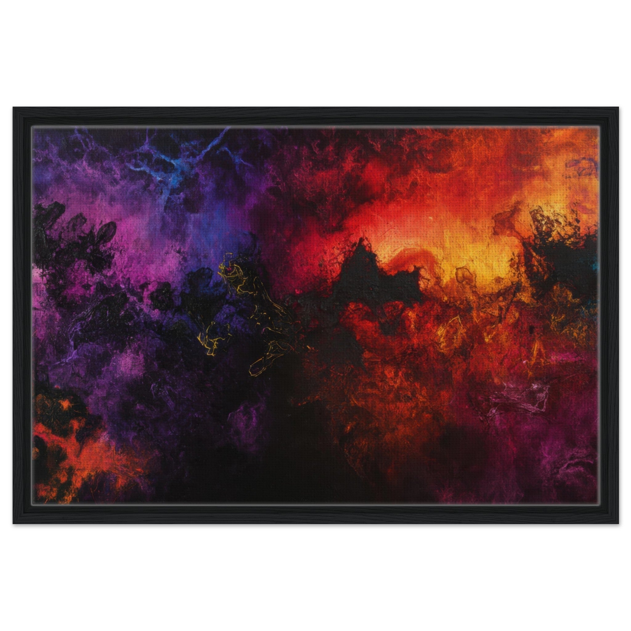 Framed Canvas Landscape - Chromatic Abyss A dark infinite void punctured 3 - Shop Ai Art WebShop - Digital Art online Store