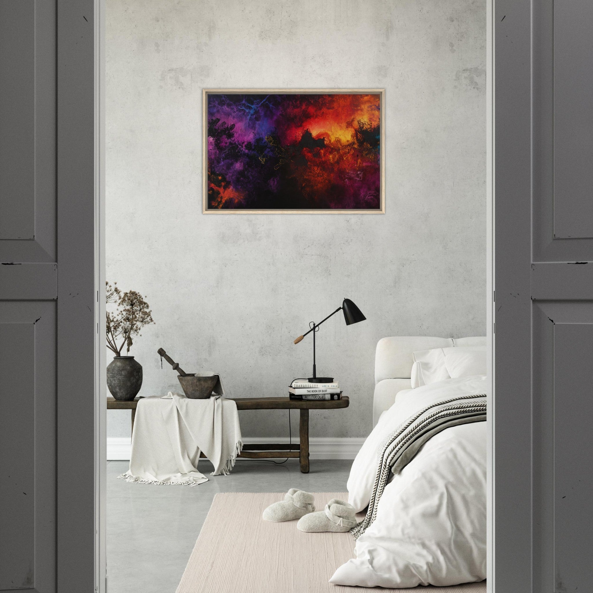 Framed Canvas Landscape - Chromatic Abyss A dark infinite void punctured 3 - Shop Ai Art WebShop - Digital Art online Store