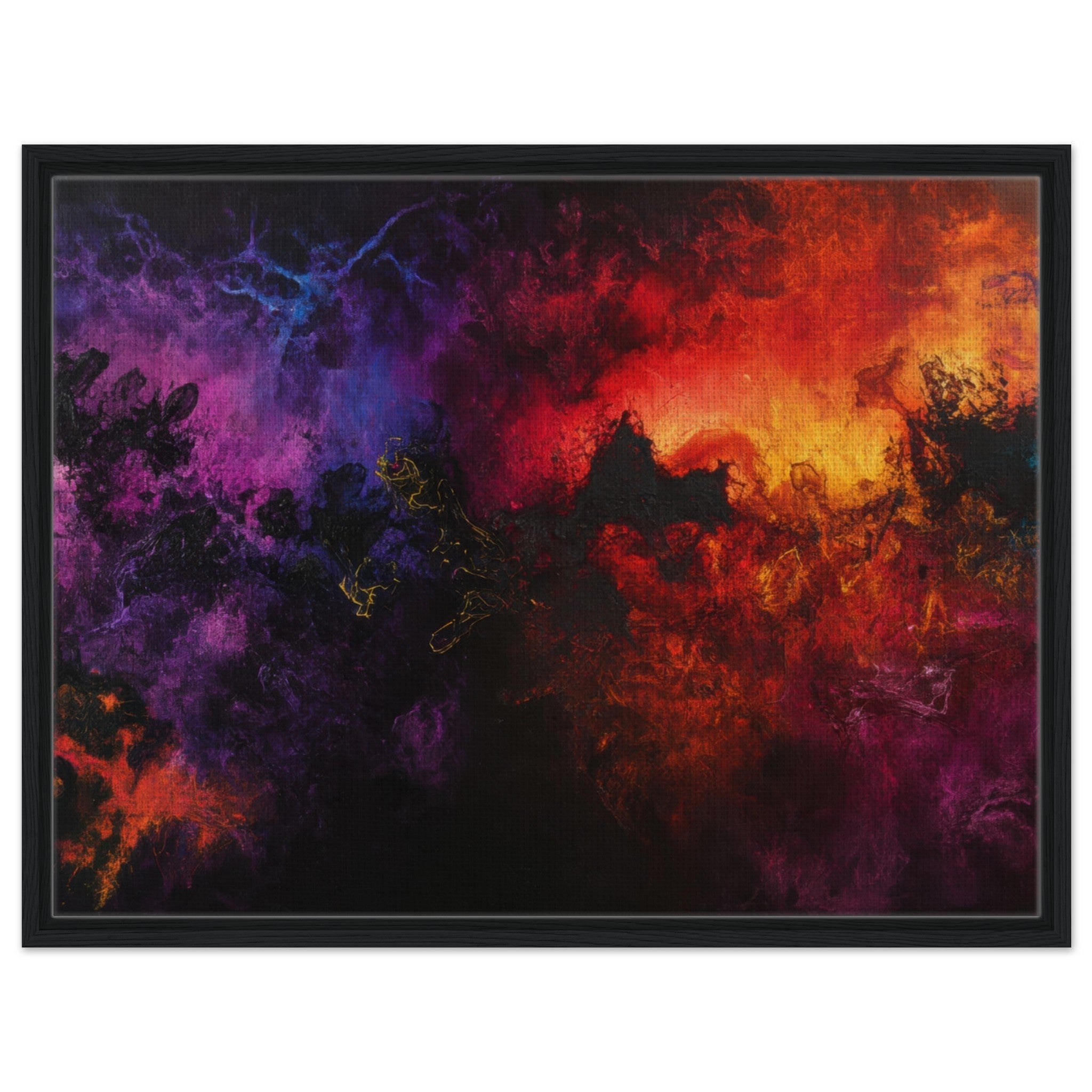 Framed Canvas Landscape - Chromatic Abyss A dark infinite void punctured 3 - Shop Ai Art WebShop - Digital Art online Store