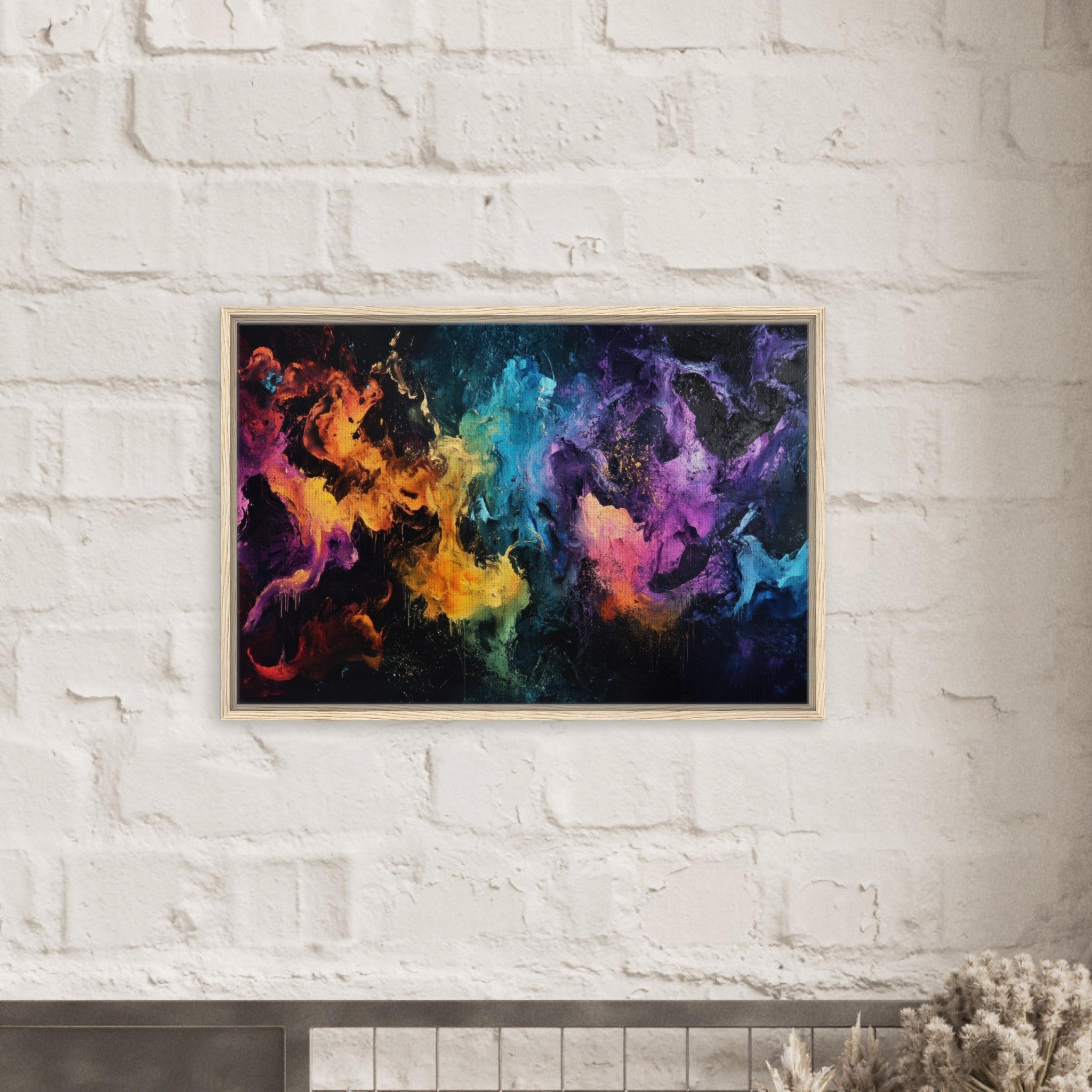 Framed Canvas Landscape - Chromatic Abyss A dark infinite void punctured - Shop Ai Art WebShop - Digital Art online Store