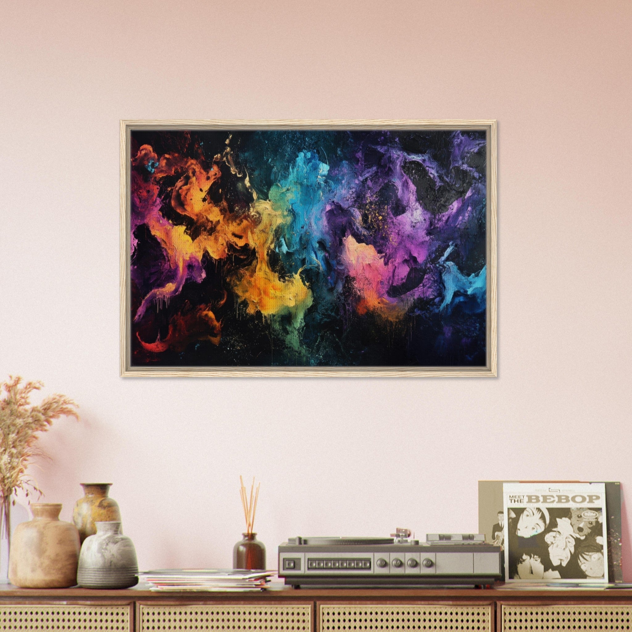 Framed Canvas Landscape - Chromatic Abyss A dark infinite void punctured - Shop Ai Art WebShop - Digital Art online Store
