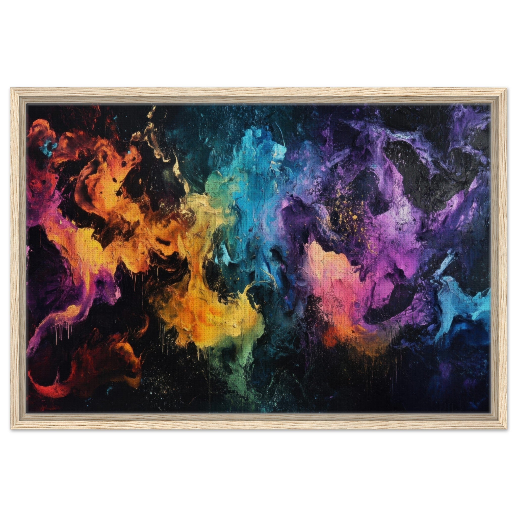 Framed Canvas Landscape - Chromatic Abyss A dark infinite void punctured - Shop Ai Art WebShop - Digital Art online Store