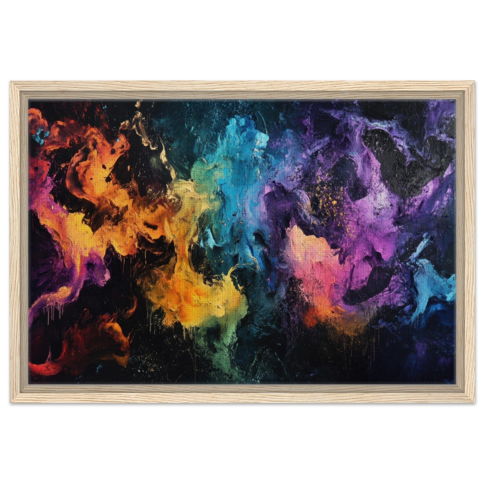 Framed Canvas Landscape - Chromatic Abyss A dark infinite void punctured - Shop Ai Art WebShop - Digital Art online Store