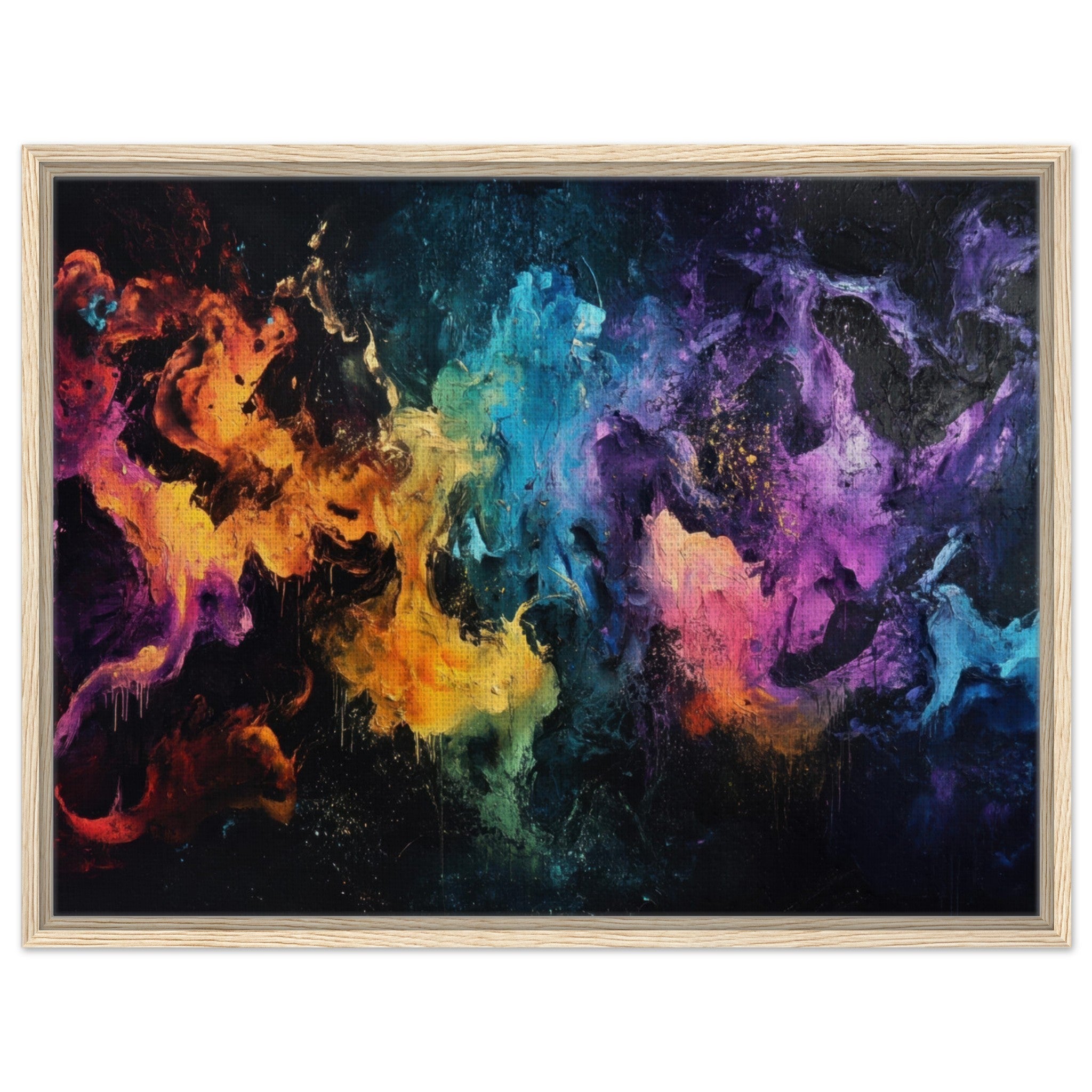 Framed Canvas Landscape - Chromatic Abyss A dark infinite void punctured - Shop Ai Art WebShop - Digital Art online Store