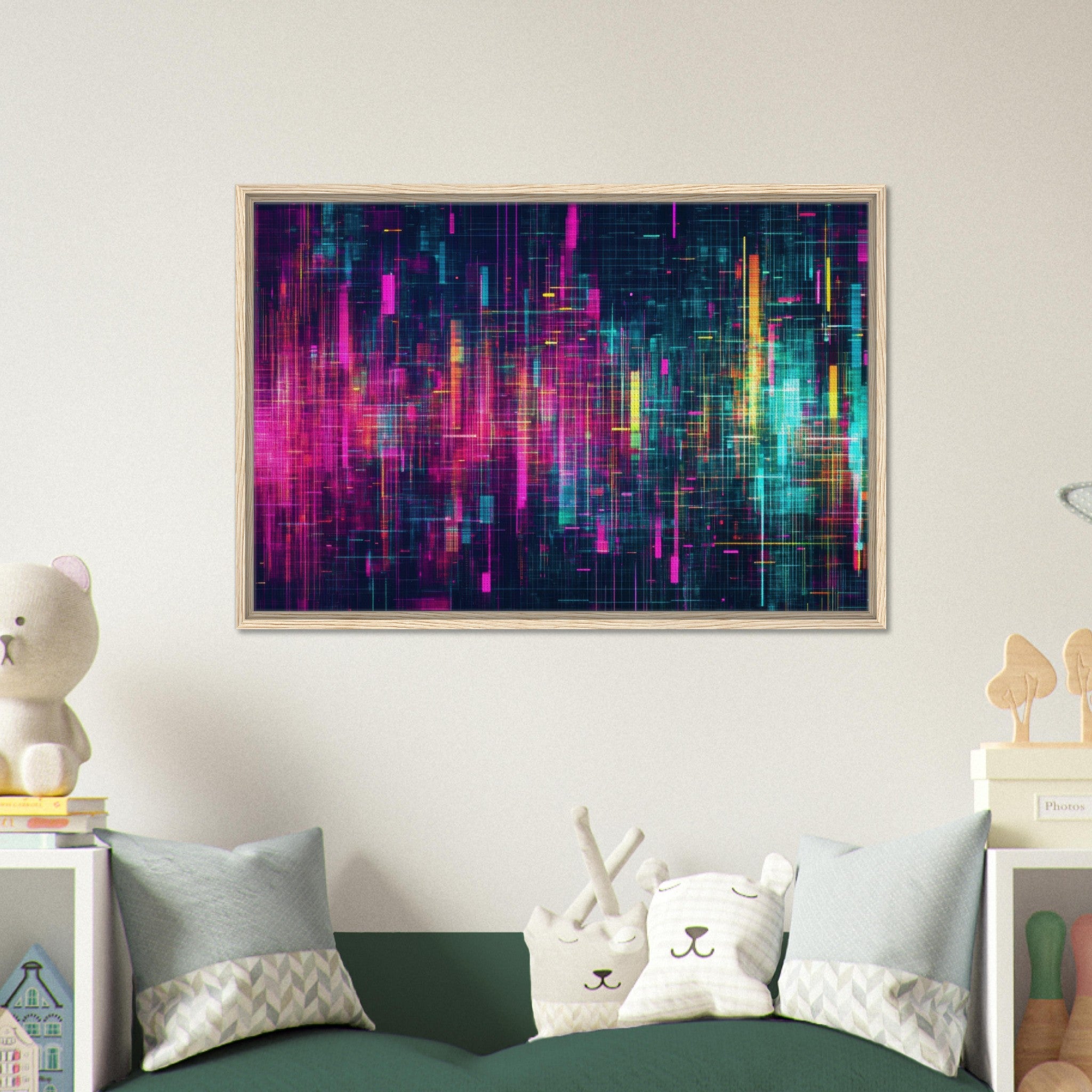 Framed Canvas Landscape - Digital Pulse A chaotic burst of pitch - inspired - Shop Ai Art WebShop - Digital Art online Store