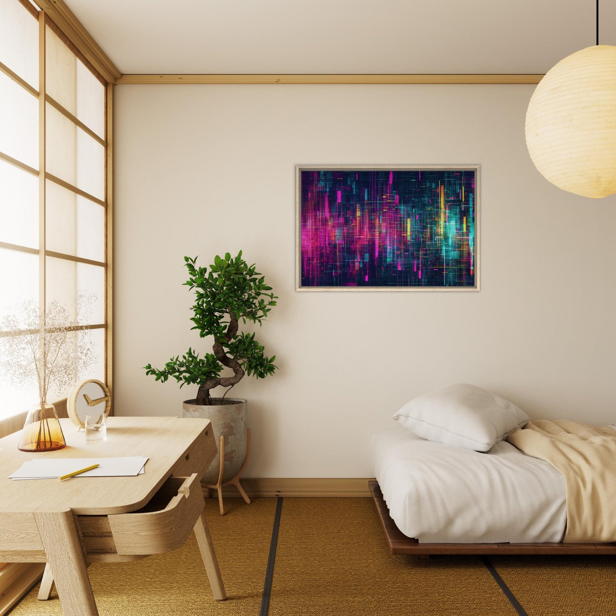 Framed Canvas Landscape - Digital Pulse A chaotic burst of pitch - inspired - Shop Ai Art WebShop - Digital Art online Store