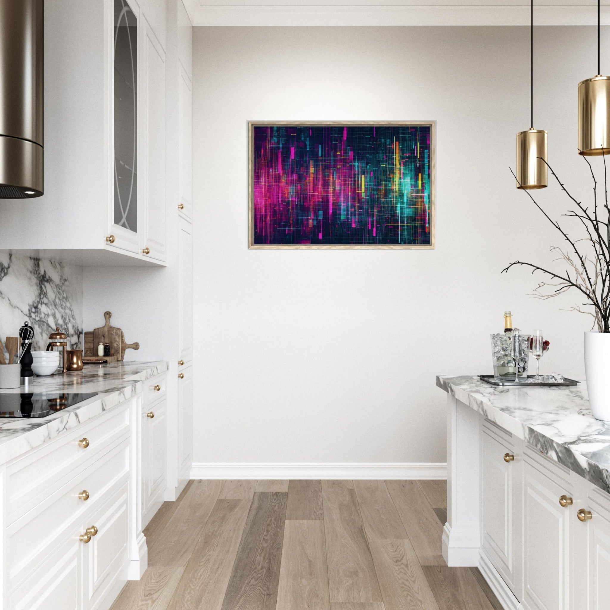 Framed Canvas Landscape - Digital Pulse A chaotic burst of pitch - inspired - Shop Ai Art WebShop - Digital Art online Store
