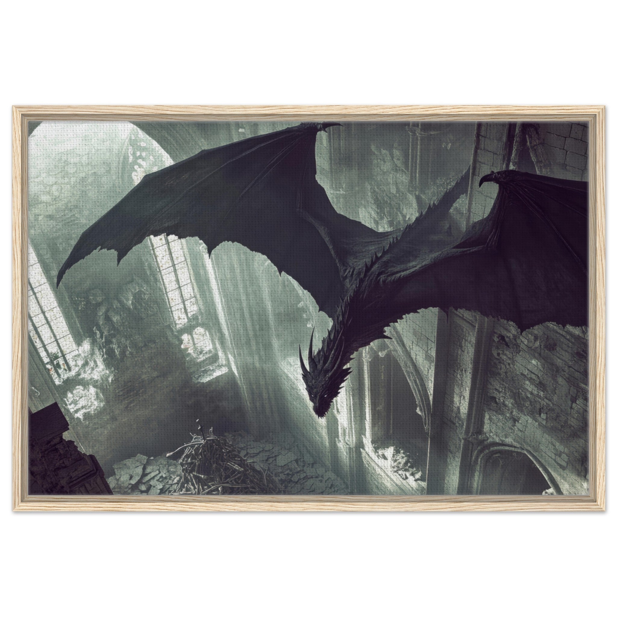 Framed Canvas Landscape - Gothic Shadow Dragons Lair Gothic Dramatic High 2 - Shop Ai Art WebShop - Digital Art online Store