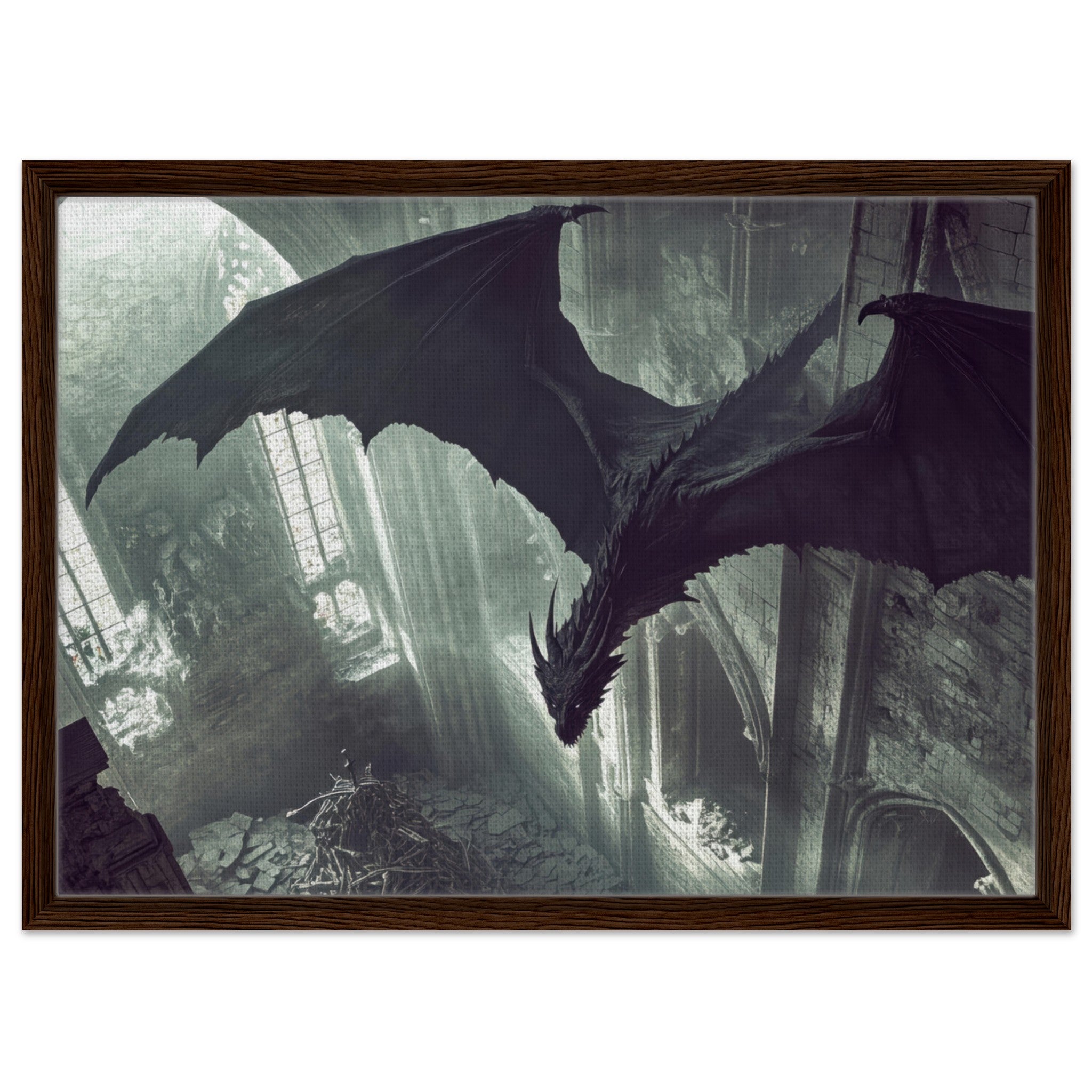 Framed Canvas Landscape - Gothic Shadow Dragons Lair Gothic Dramatic High 2 - Shop Ai Art WebShop - Digital Art online Store