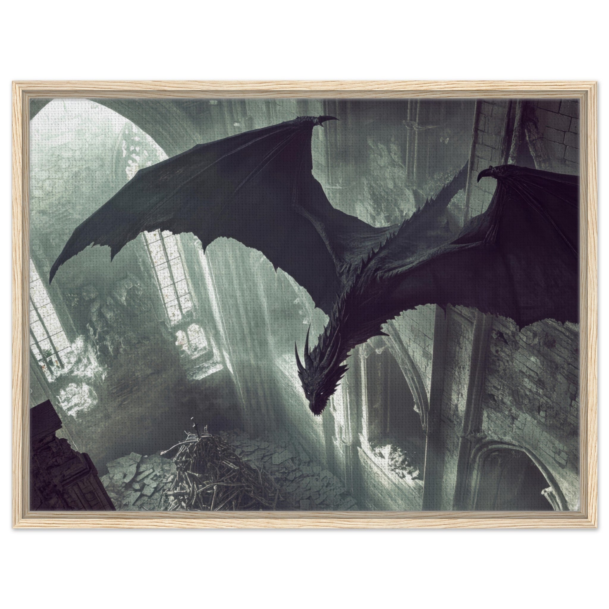 Framed Canvas Landscape - Gothic Shadow Dragons Lair Gothic Dramatic High 2 - Shop Ai Art WebShop - Digital Art online Store