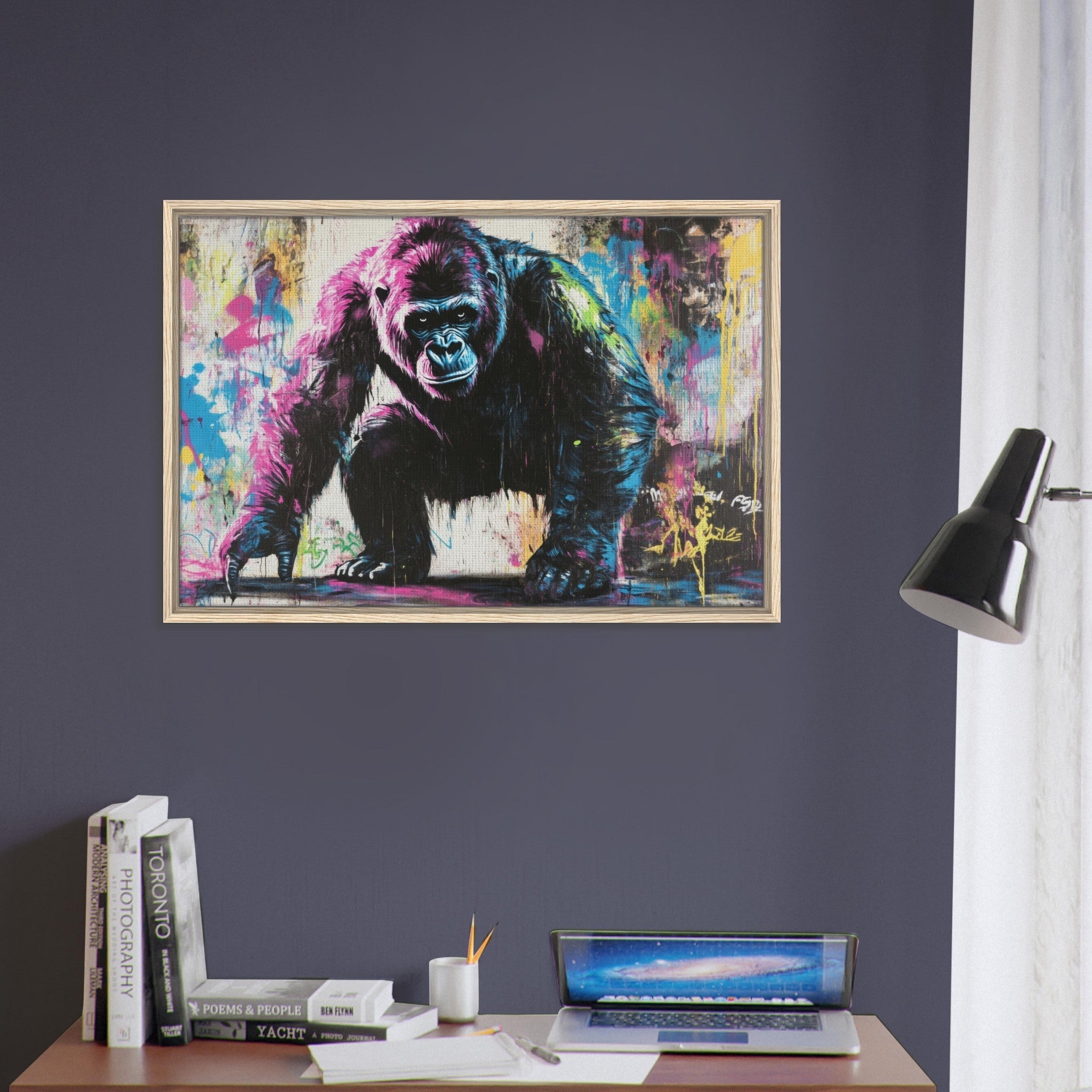 Framed Canvas Landscape - Graffiti - Style Street Art Gorilla A powerful 3 - Shop Ai Art WebShop - Digital Art online Store