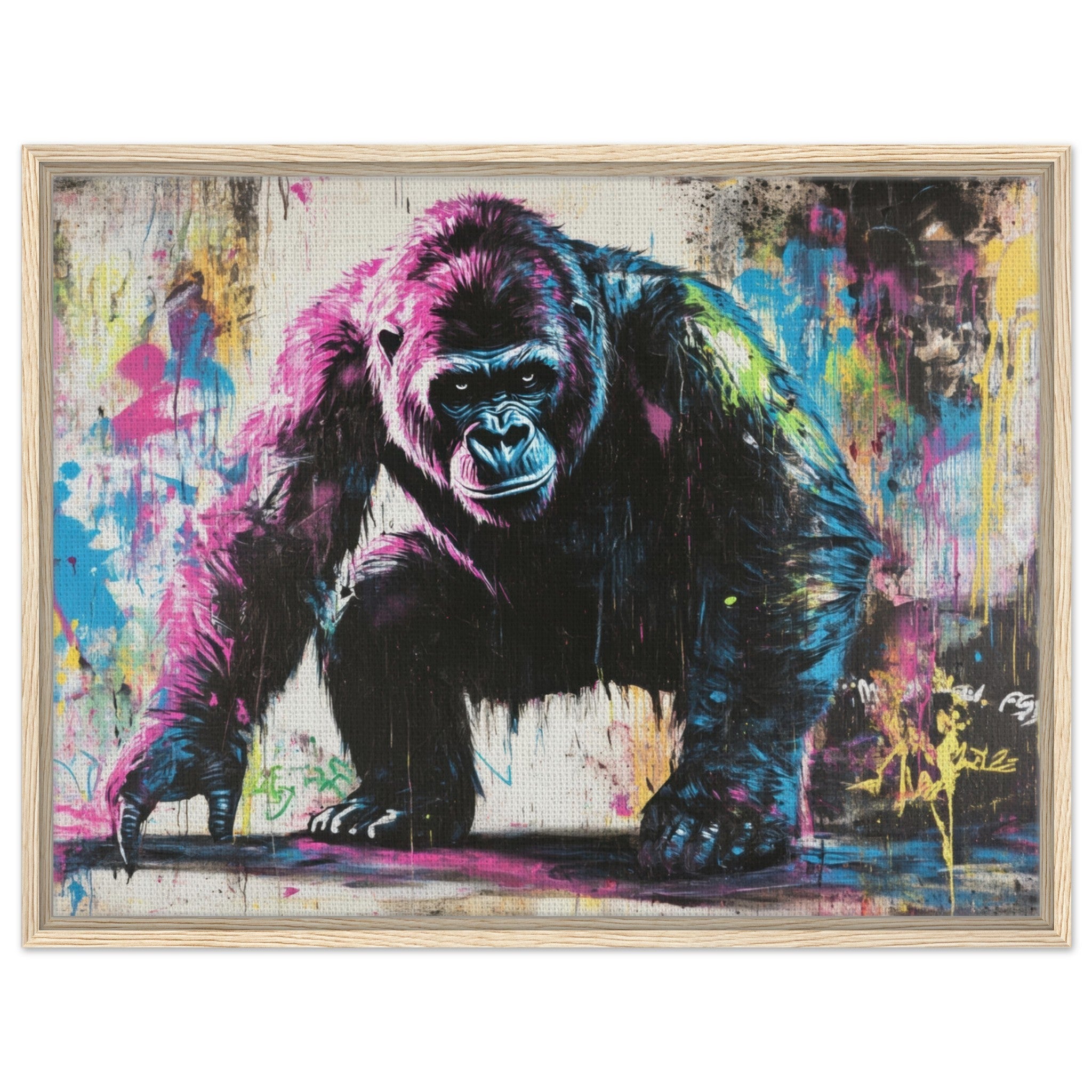 Framed Canvas Landscape - Graffiti - Style Street Art Gorilla A powerful 3 - Shop Ai Art WebShop - Digital Art online Store