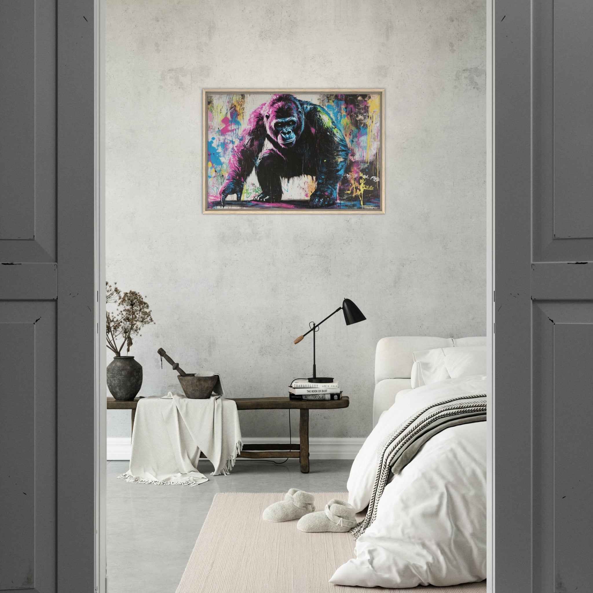 Framed Canvas Landscape - Graffiti - Style Street Art Gorilla A powerful 3 - Shop Ai Art WebShop - Digital Art online Store