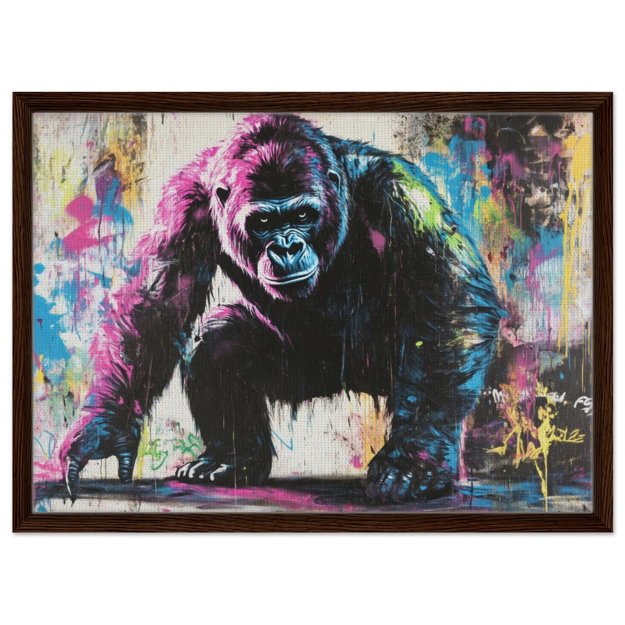 Framed Canvas Landscape - Graffiti - Style Street Art Gorilla A powerful 3 - Shop Ai Art WebShop - Digital Art online Store