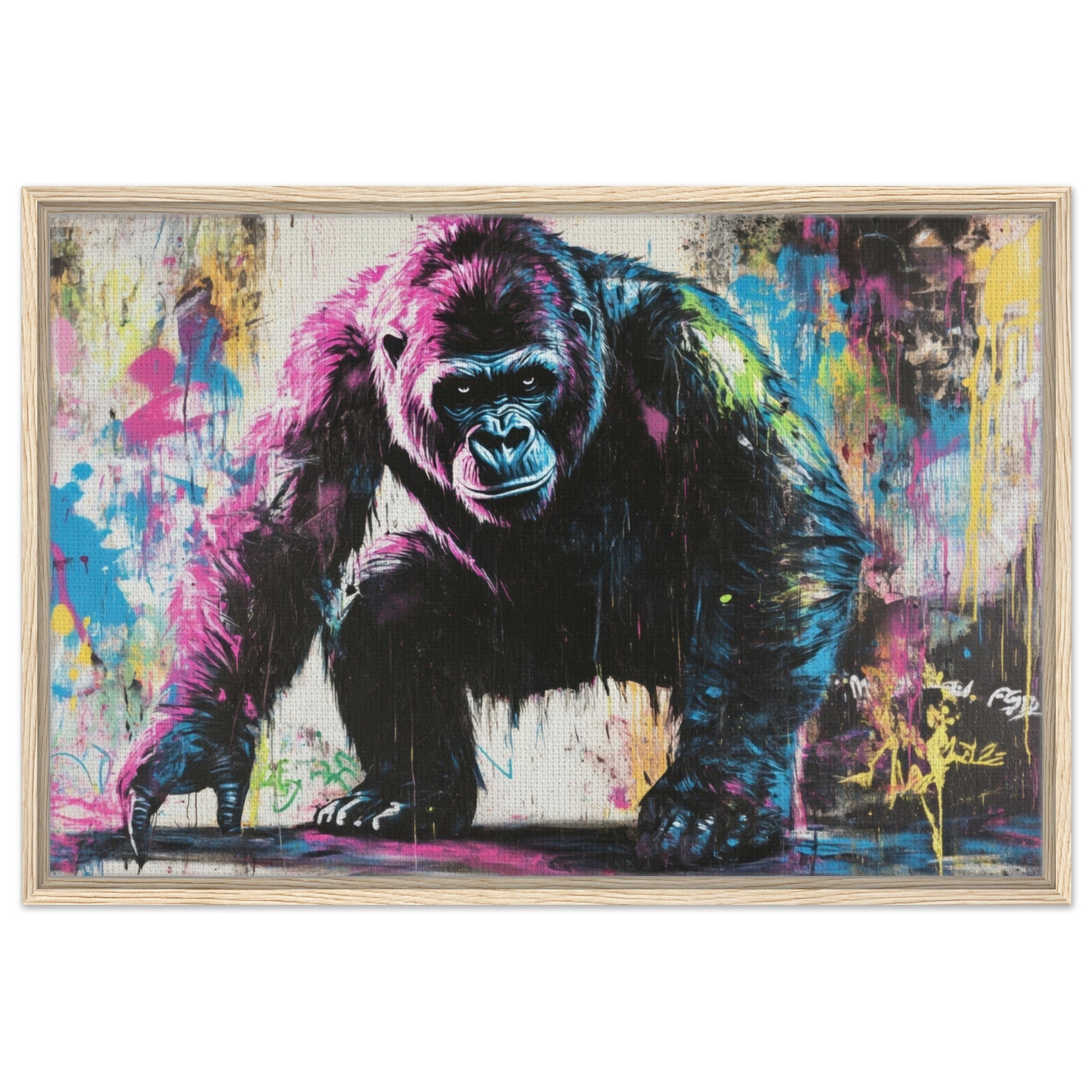Framed Canvas Landscape - Graffiti - Style Street Art Gorilla A powerful 3 - Shop Ai Art WebShop - Digital Art online Store