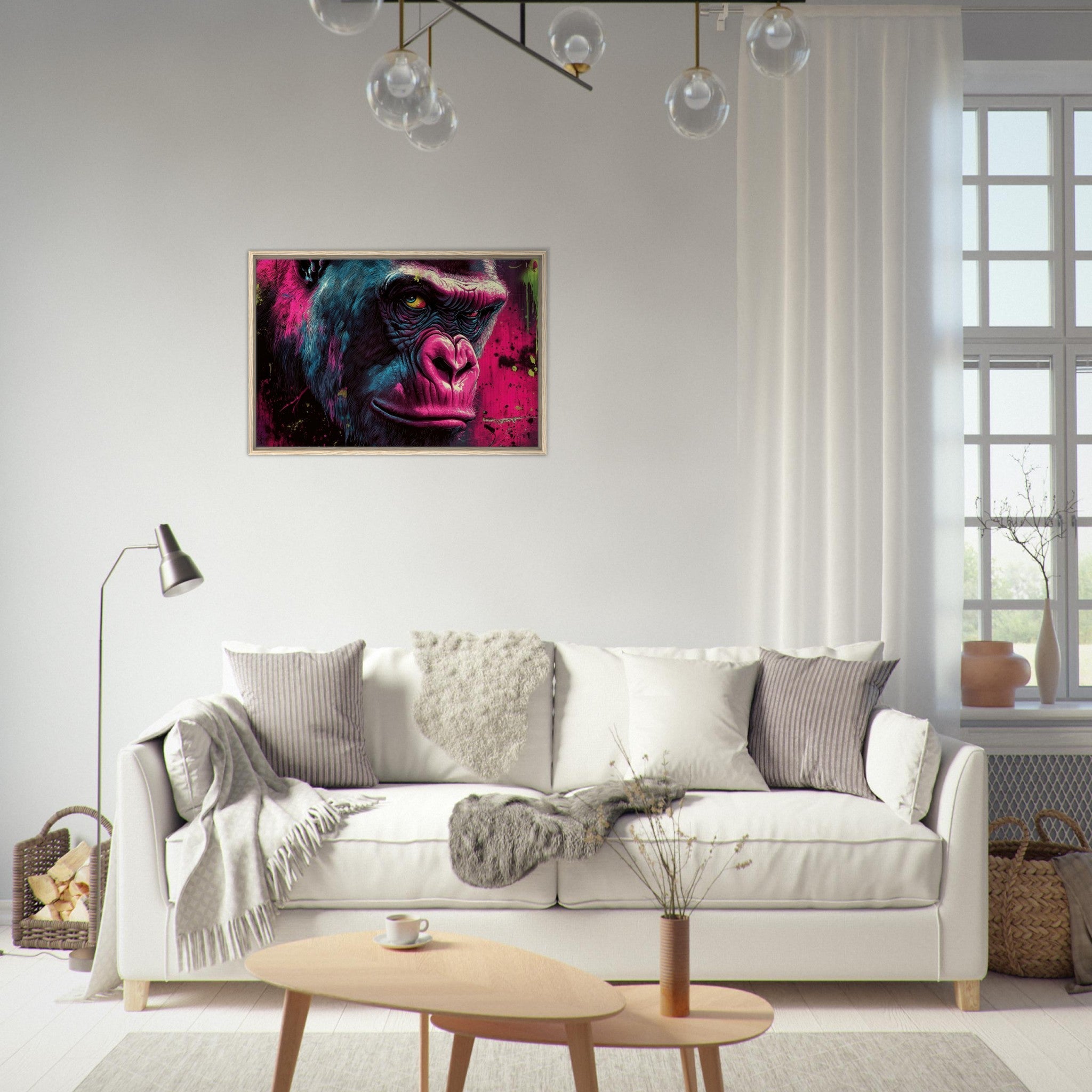 Framed Canvas Landscape - Graffiti - Style Street Art Gorilla A powerful 6 - Shop Ai Art WebShop - Digital Art online Store
