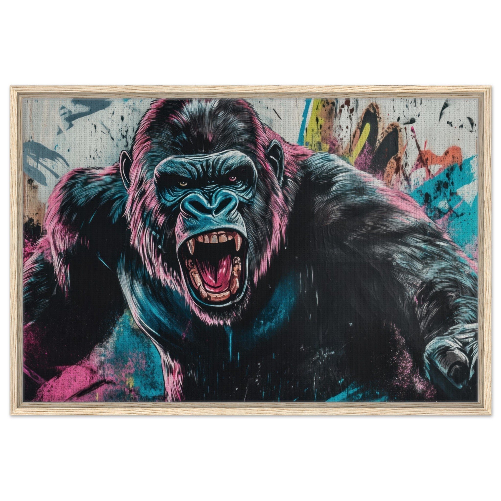 Framed Canvas Landscape - Graffiti - Style Street Art Gorilla A powerful 7 - Shop Ai Art WebShop - Digital Art online Store