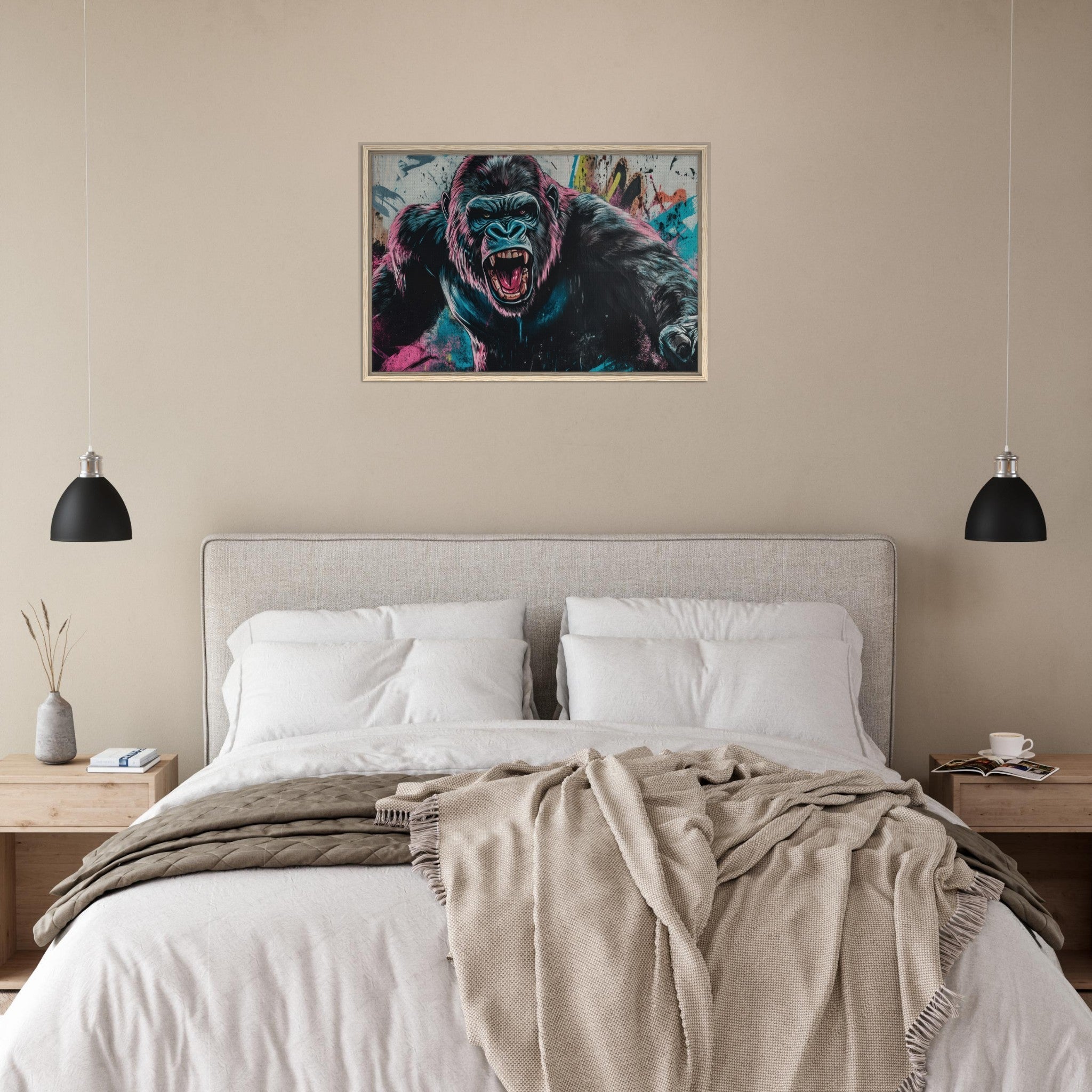 Framed Canvas Landscape - Graffiti - Style Street Art Gorilla A powerful 7 - Shop Ai Art WebShop - Digital Art online Store