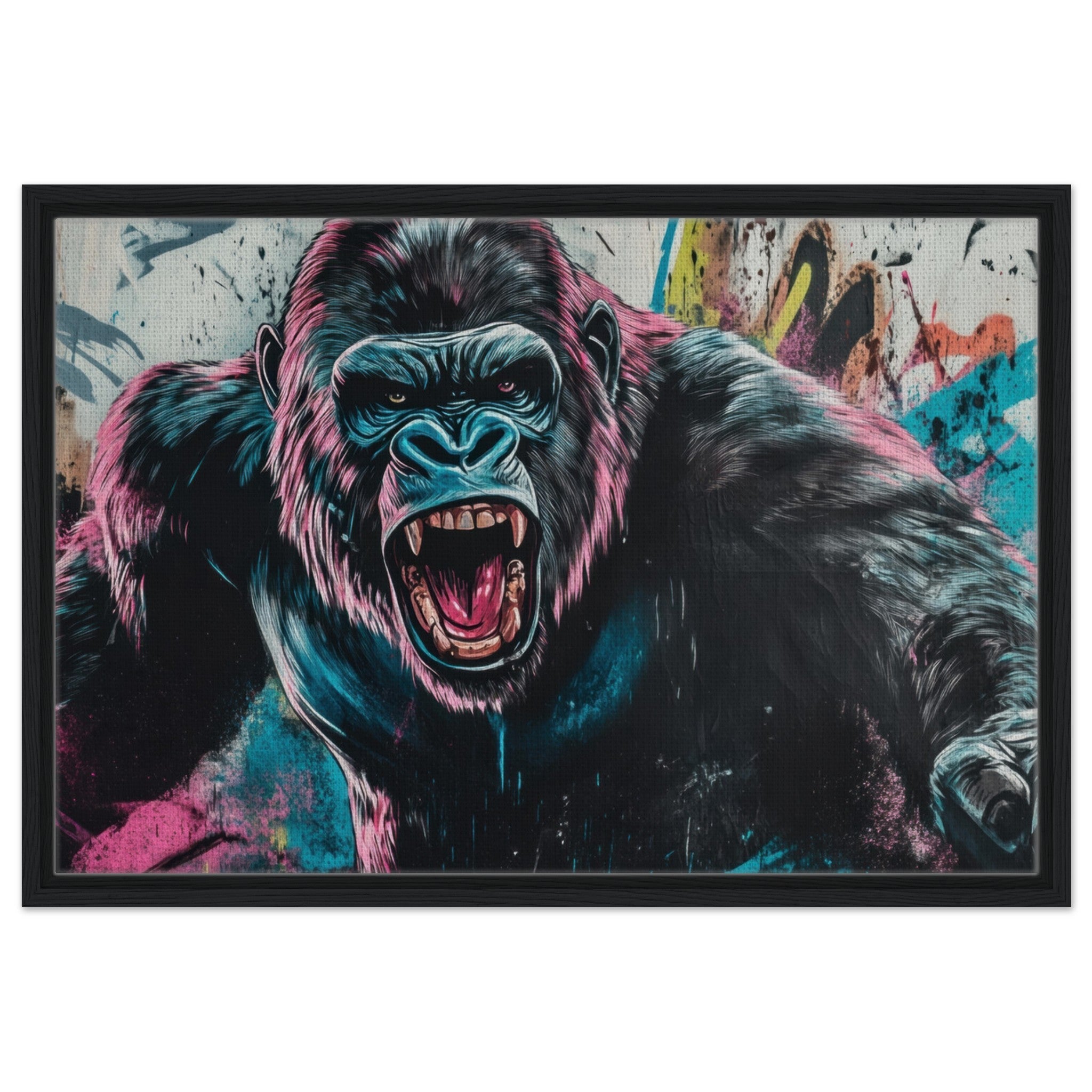 Framed Canvas Landscape - Graffiti - Style Street Art Gorilla A powerful 7 - Shop Ai Art WebShop - Digital Art online Store