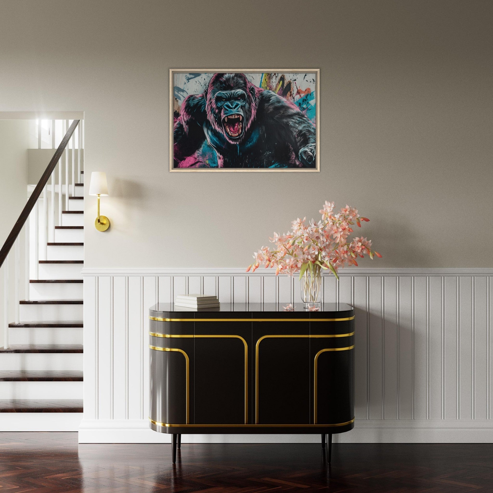 Framed Canvas Landscape - Graffiti - Style Street Art Gorilla A powerful 7 - Shop Ai Art WebShop - Digital Art online Store