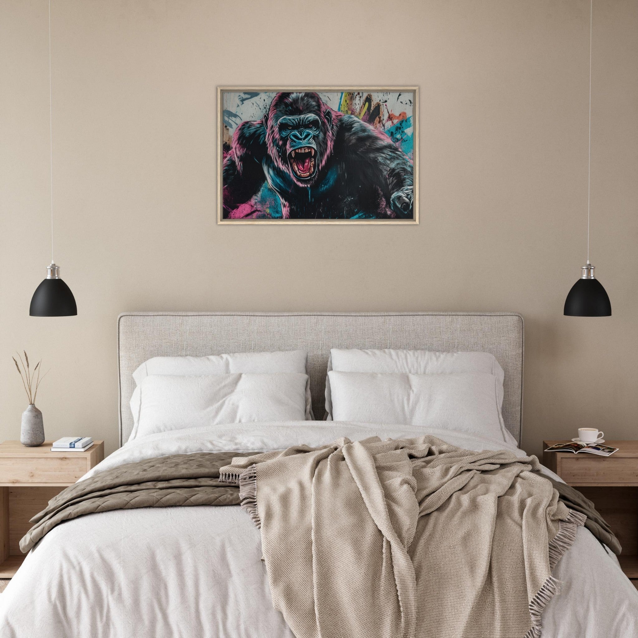 Framed Canvas Landscape - Graffiti - Style Street Art Gorilla A powerful 7 - Shop Ai Art WebShop - Digital Art online Store