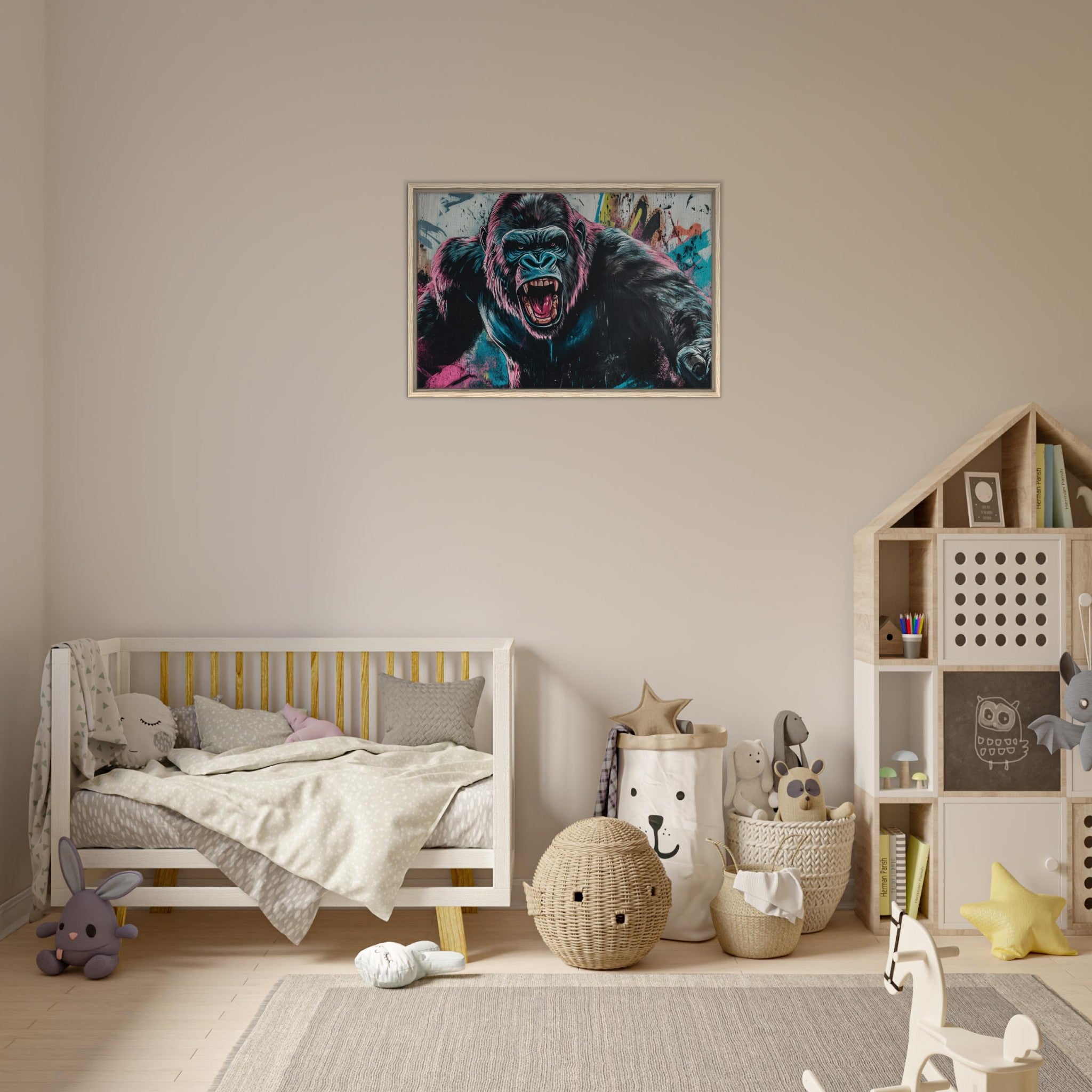 Framed Canvas Landscape - Graffiti - Style Street Art Gorilla A powerful 7 - Shop Ai Art WebShop - Digital Art online Store