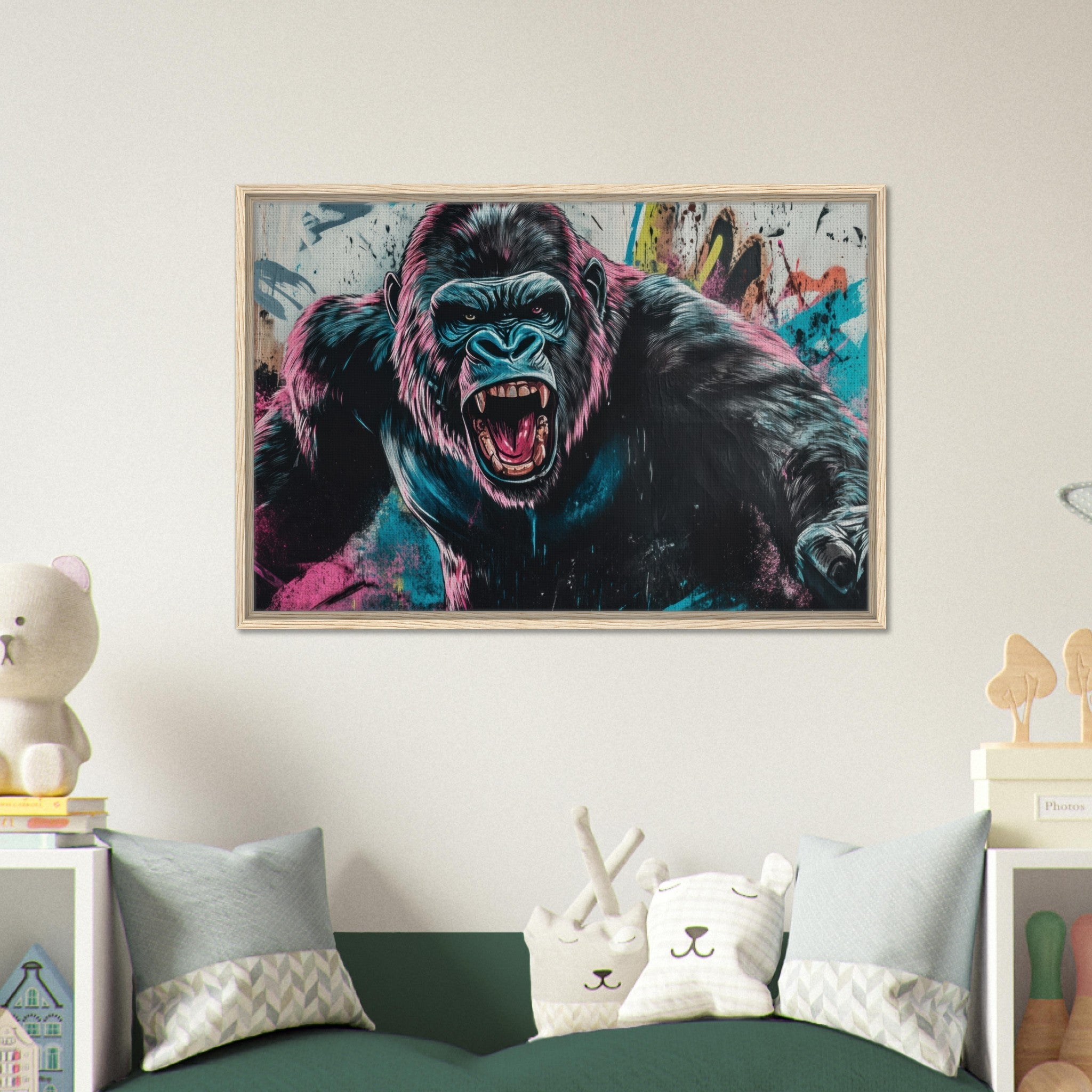 Framed Canvas Landscape - Graffiti - Style Street Art Gorilla A powerful 7 - Shop Ai Art WebShop - Digital Art online Store