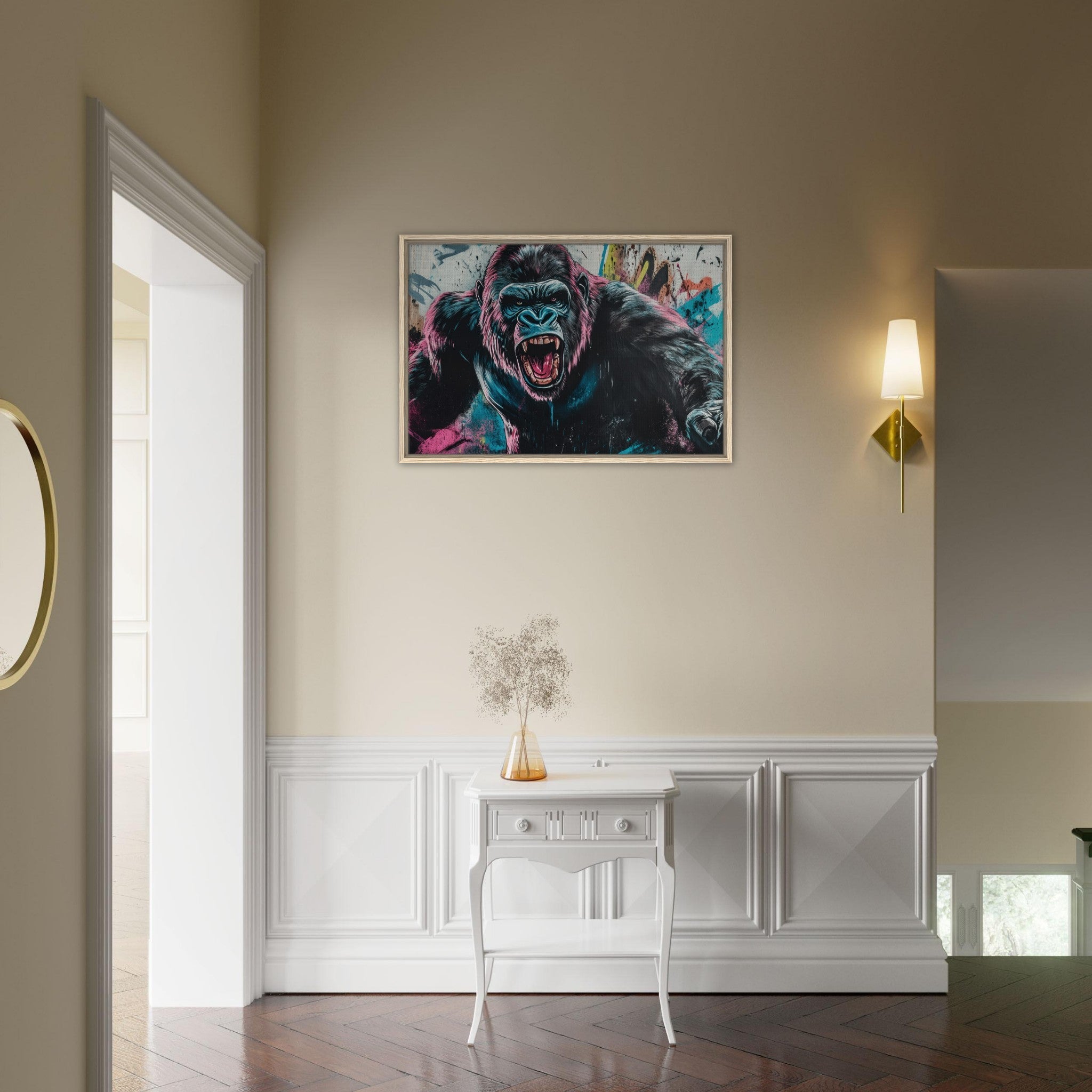 Framed Canvas Landscape - Graffiti - Style Street Art Gorilla A powerful 7 - Shop Ai Art WebShop - Digital Art online Store