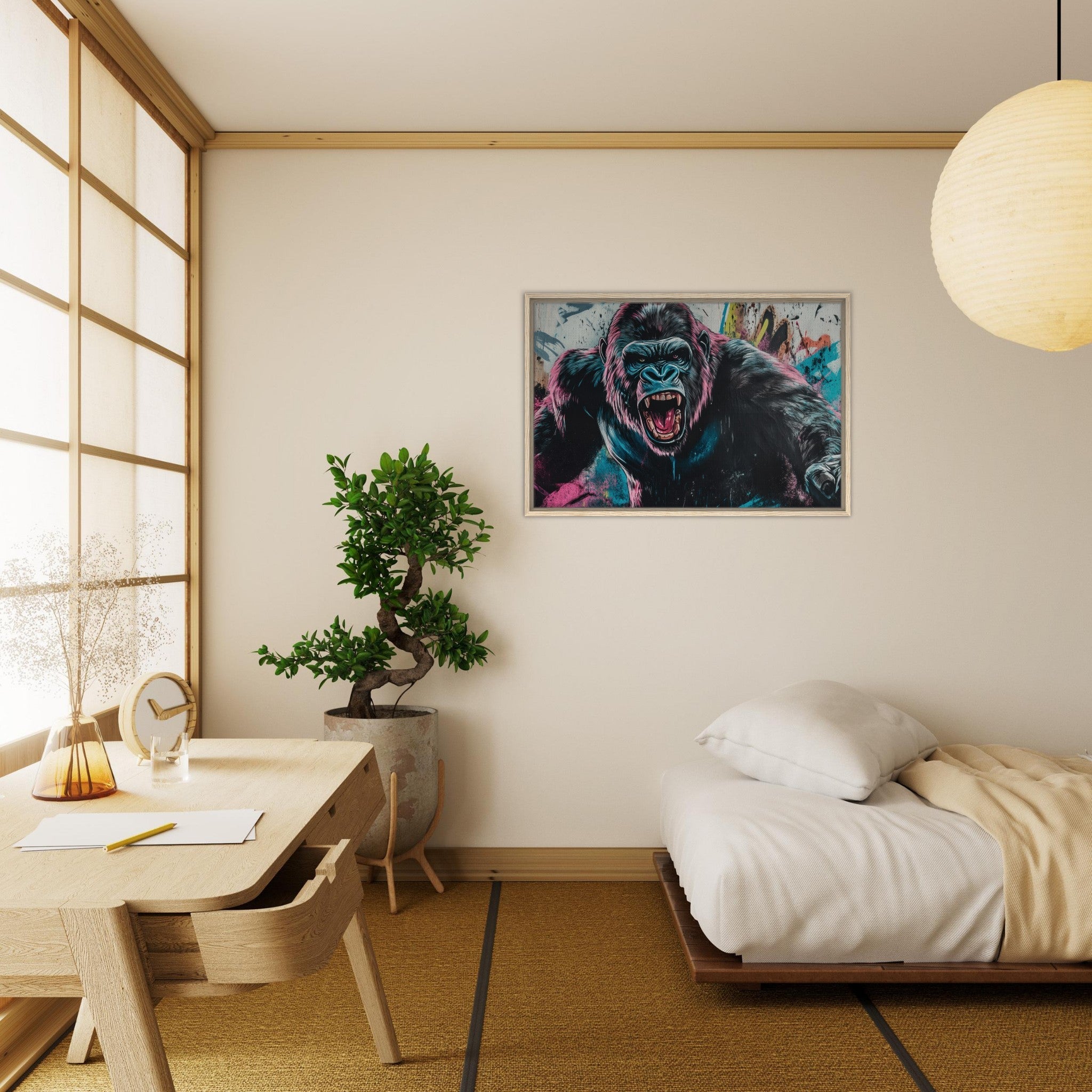 Framed Canvas Landscape - Graffiti - Style Street Art Gorilla A powerful 7 - Shop Ai Art WebShop - Digital Art online Store