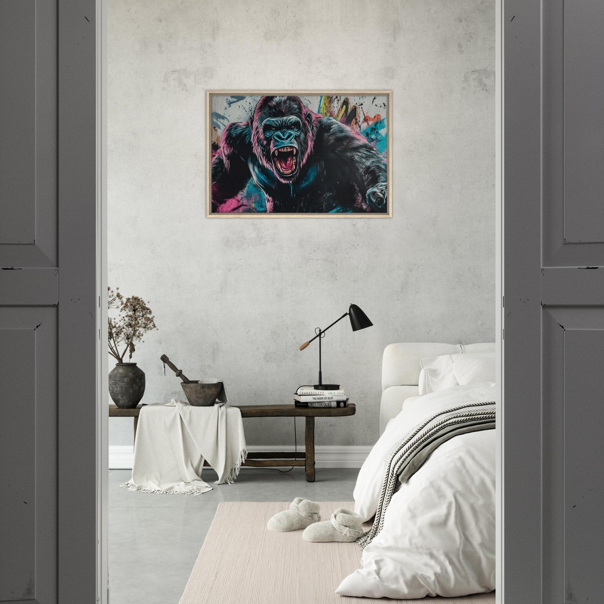Framed Canvas Landscape - Graffiti - Style Street Art Gorilla A powerful 7 - Shop Ai Art WebShop - Digital Art online Store