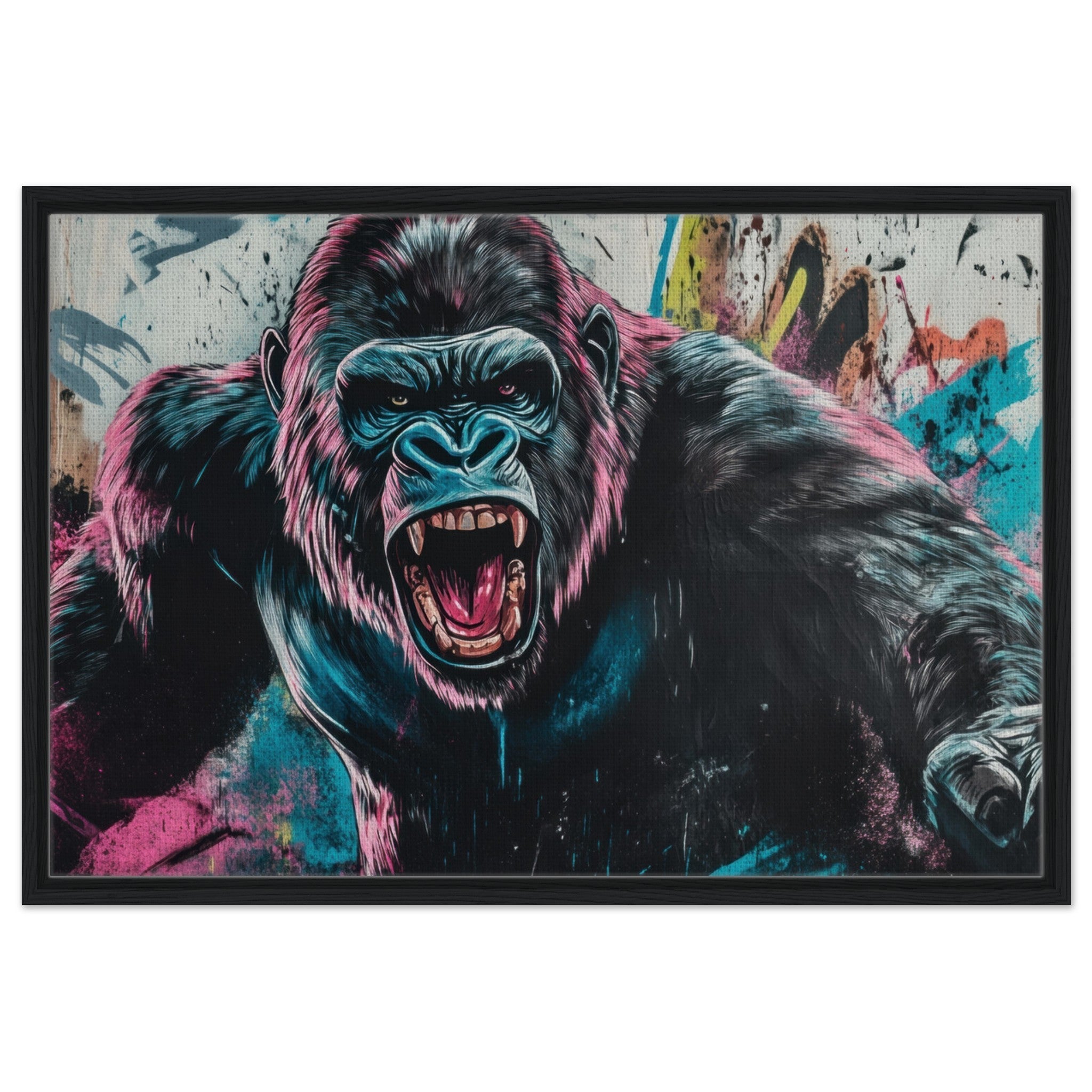 Framed Canvas Landscape - Graffiti - Style Street Art Gorilla A powerful 7 - Shop Ai Art WebShop - Digital Art online Store