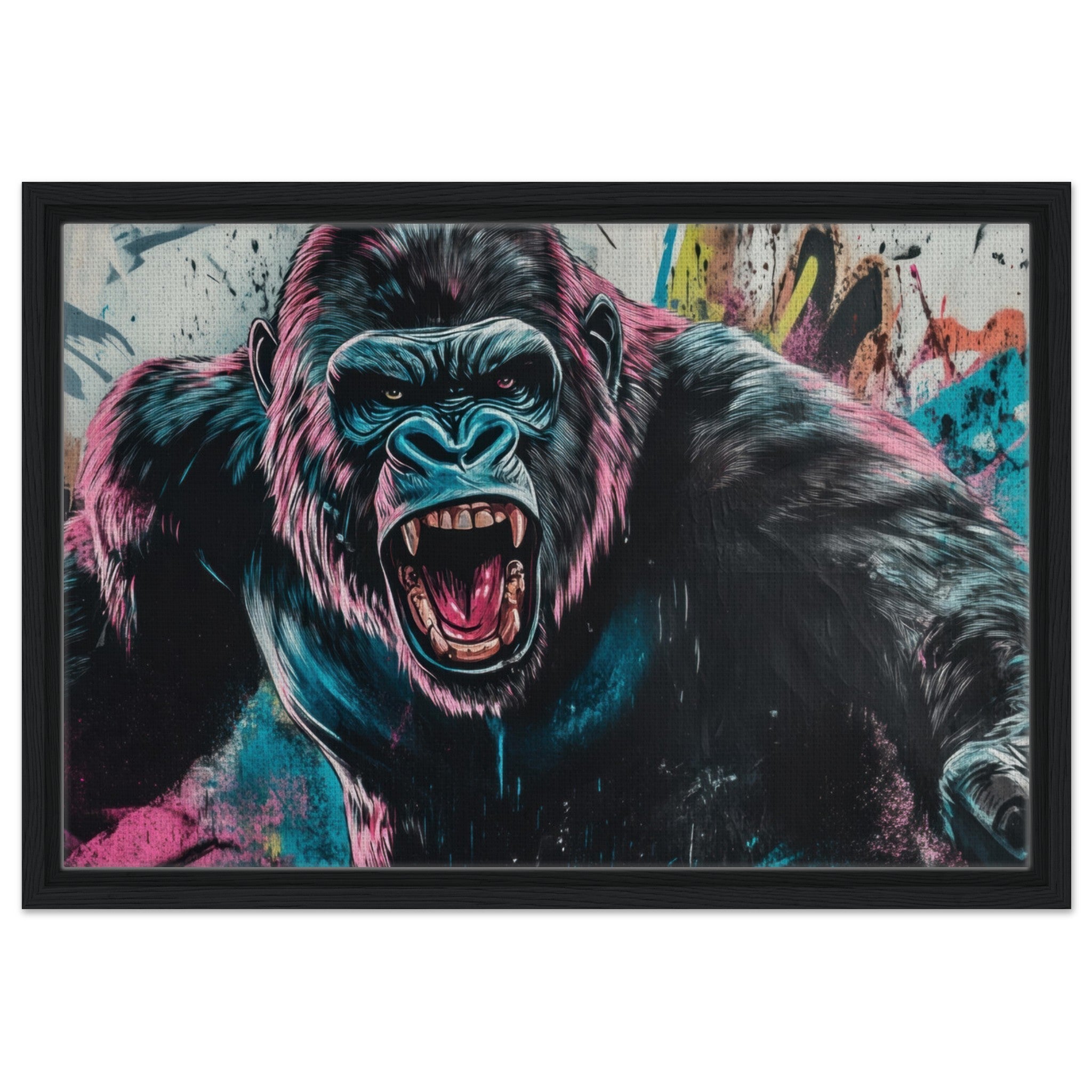 Framed Canvas Landscape - Graffiti - Style Street Art Gorilla A powerful 7 - Shop Ai Art WebShop - Digital Art online Store