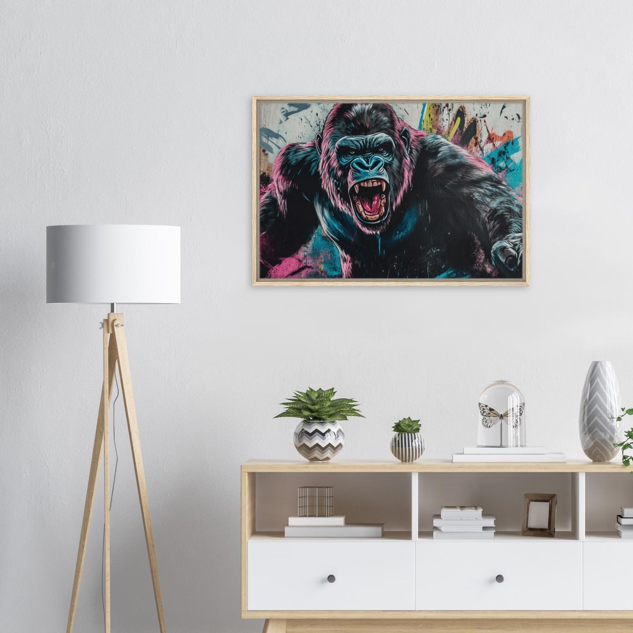 Framed Canvas Landscape - Graffiti - Style Street Art Gorilla A powerful 7 - Shop Ai Art WebShop - Digital Art online Store