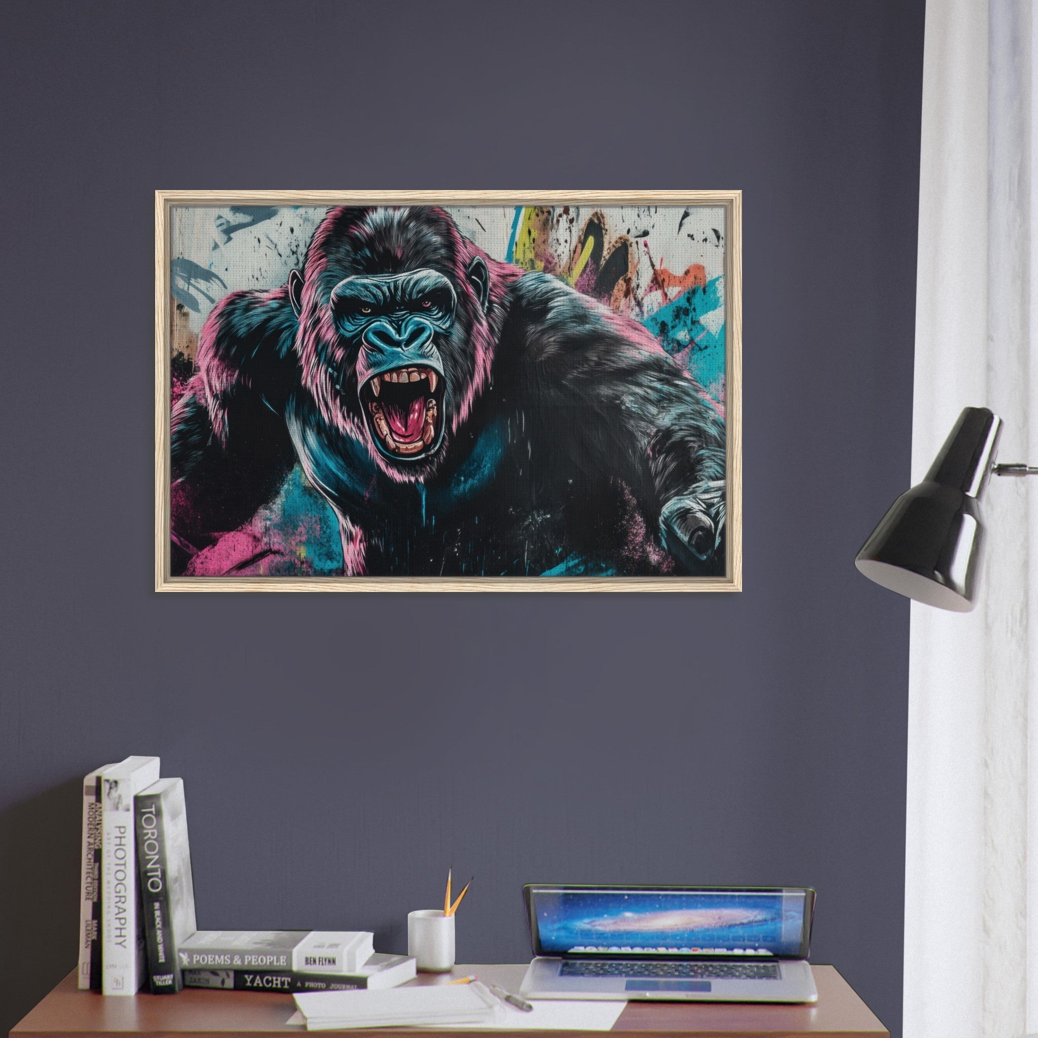Framed Canvas Landscape - Graffiti - Style Street Art Gorilla A powerful 7 - Shop Ai Art WebShop - Digital Art online Store