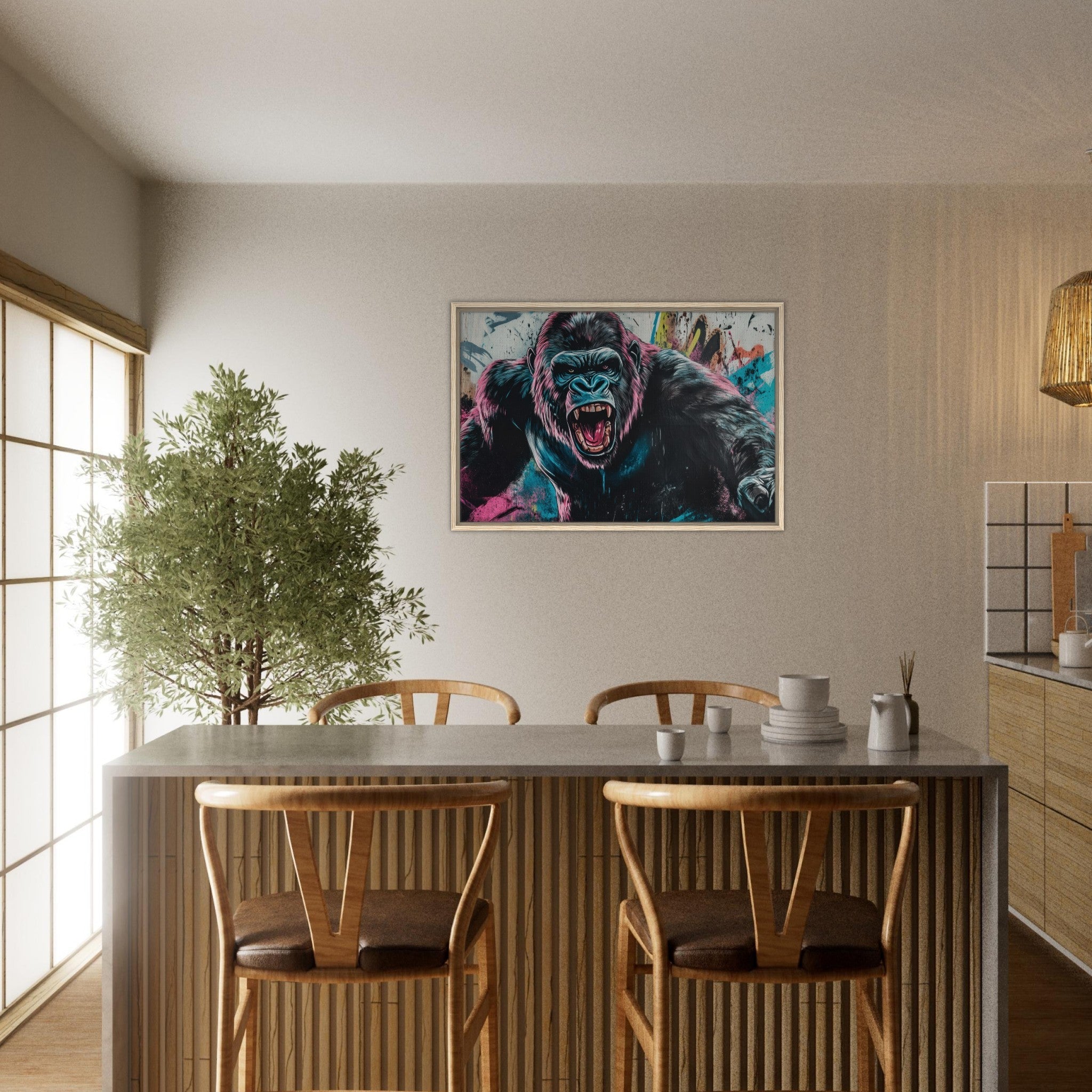 Framed Canvas Landscape - Graffiti - Style Street Art Gorilla A powerful 7 - Shop Ai Art WebShop - Digital Art online Store