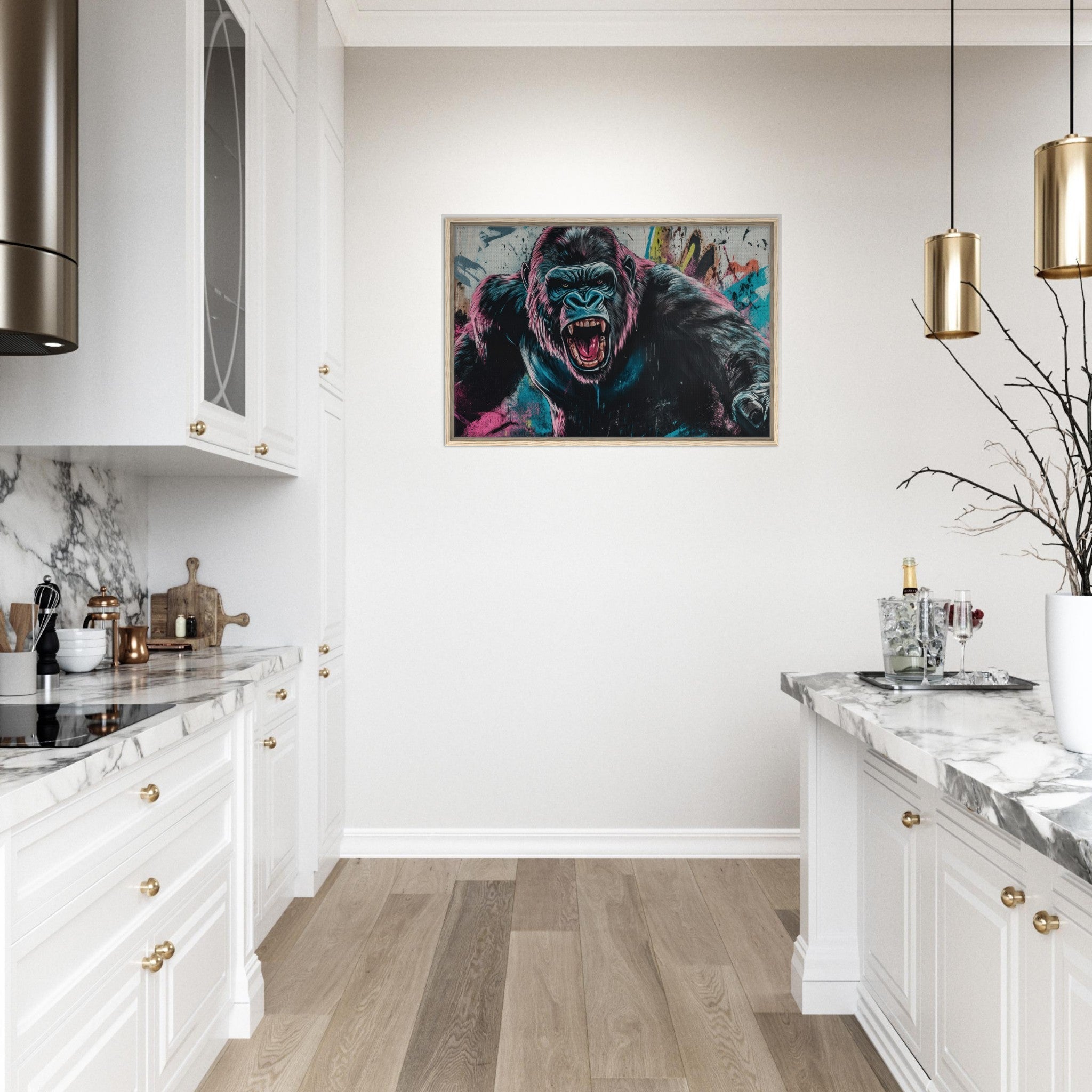 Framed Canvas Landscape - Graffiti - Style Street Art Gorilla A powerful 7 - Shop Ai Art WebShop - Digital Art online Store