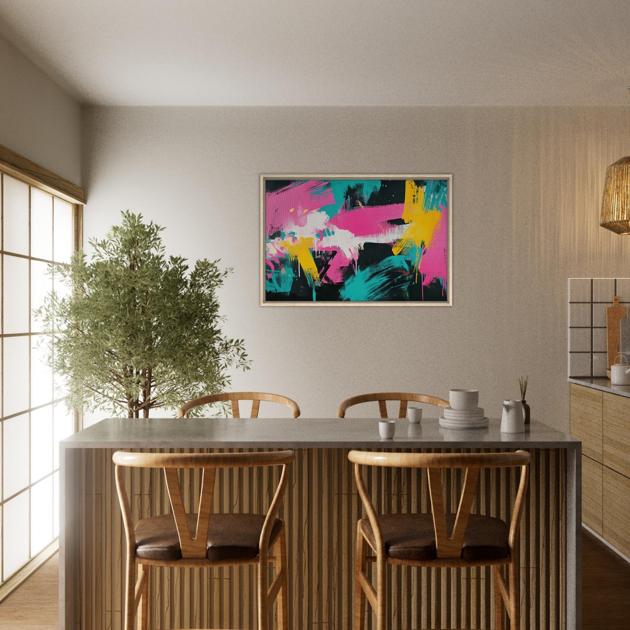Framed Canvas Landscape - Neon Reverie An explosion of neon lights in pink - Shop Ai Art WebShop - Digital Art online Store