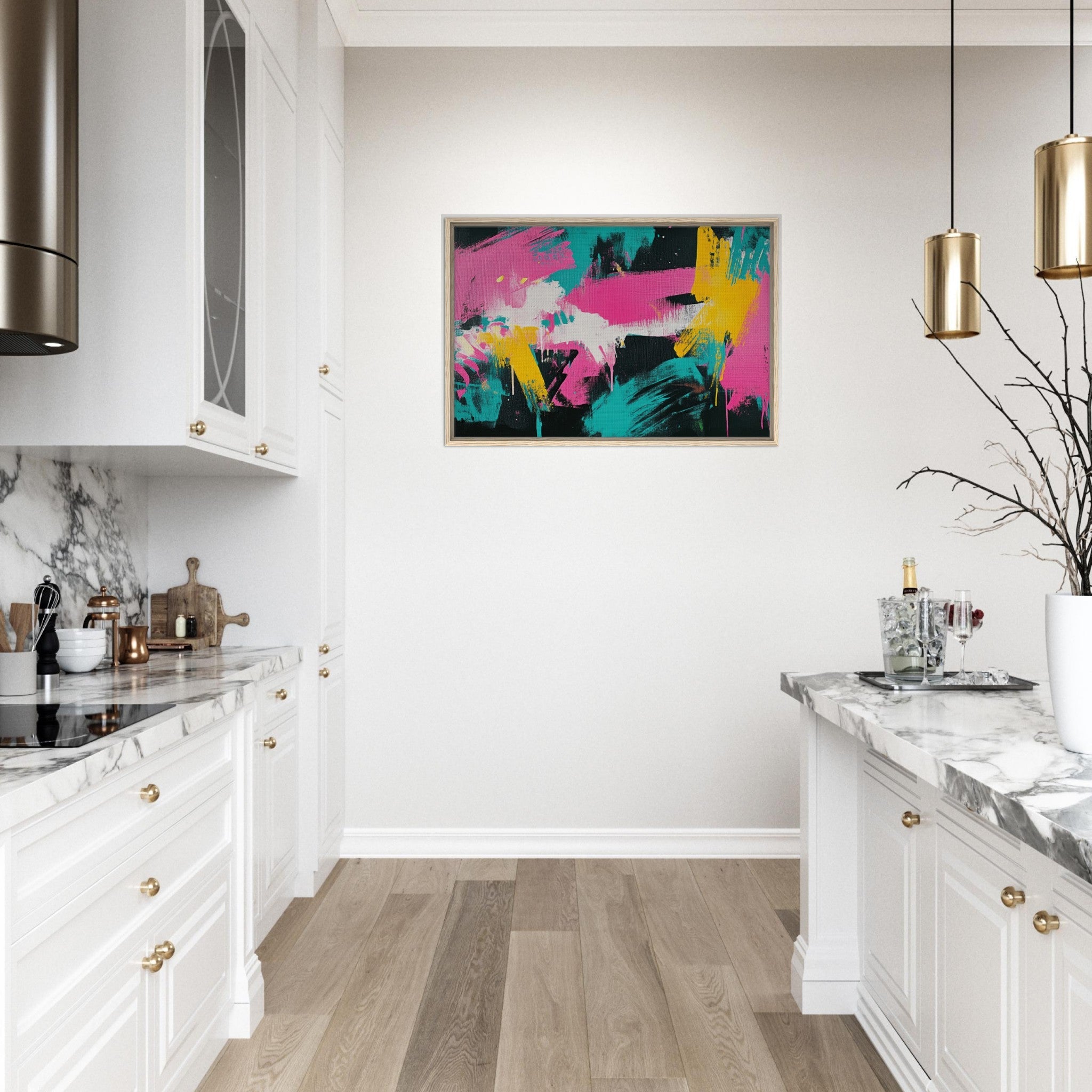 Framed Canvas Landscape - Neon Reverie An explosion of neon lights in pink - Shop Ai Art WebShop - Digital Art online Store